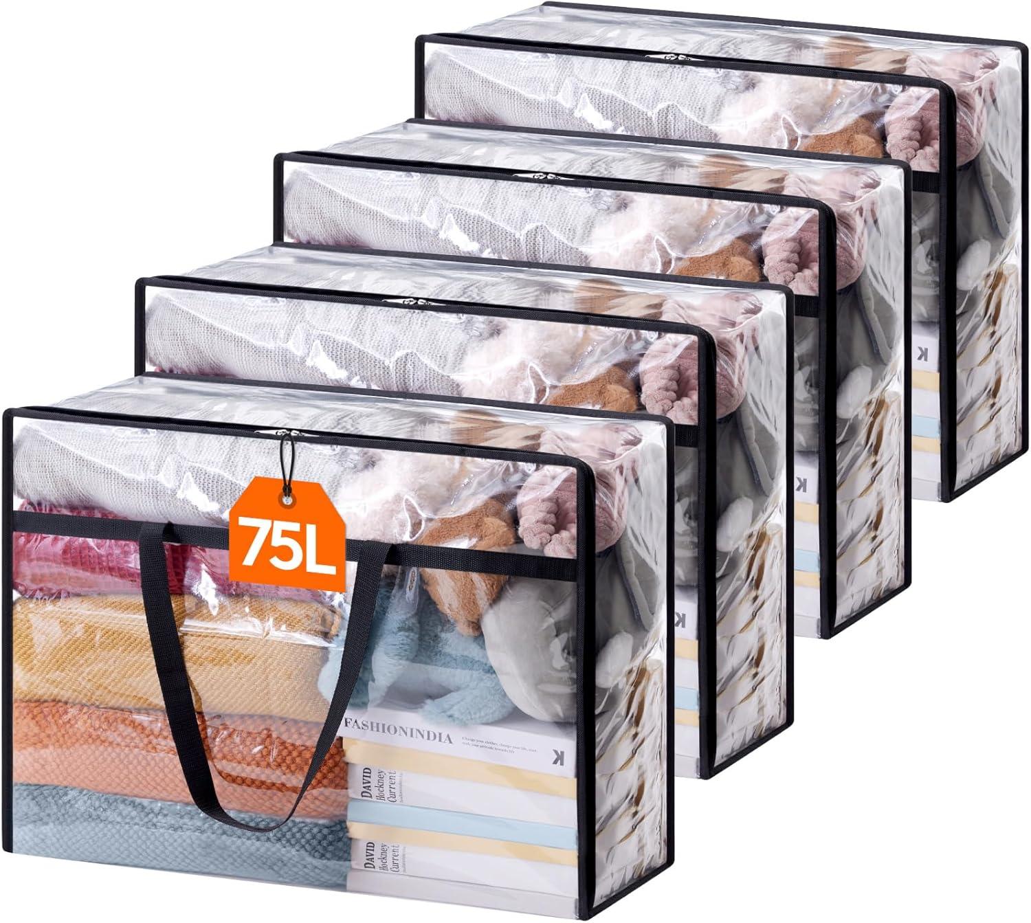 imageLifewit 4 Pack Clear Clothes Storage Bags 40L Plastic Blanket Storage Bag Vinyl Foldable Moving Bags with Zipper Closet Organizers and Storage Containers for Bedding Duvet Comforter4