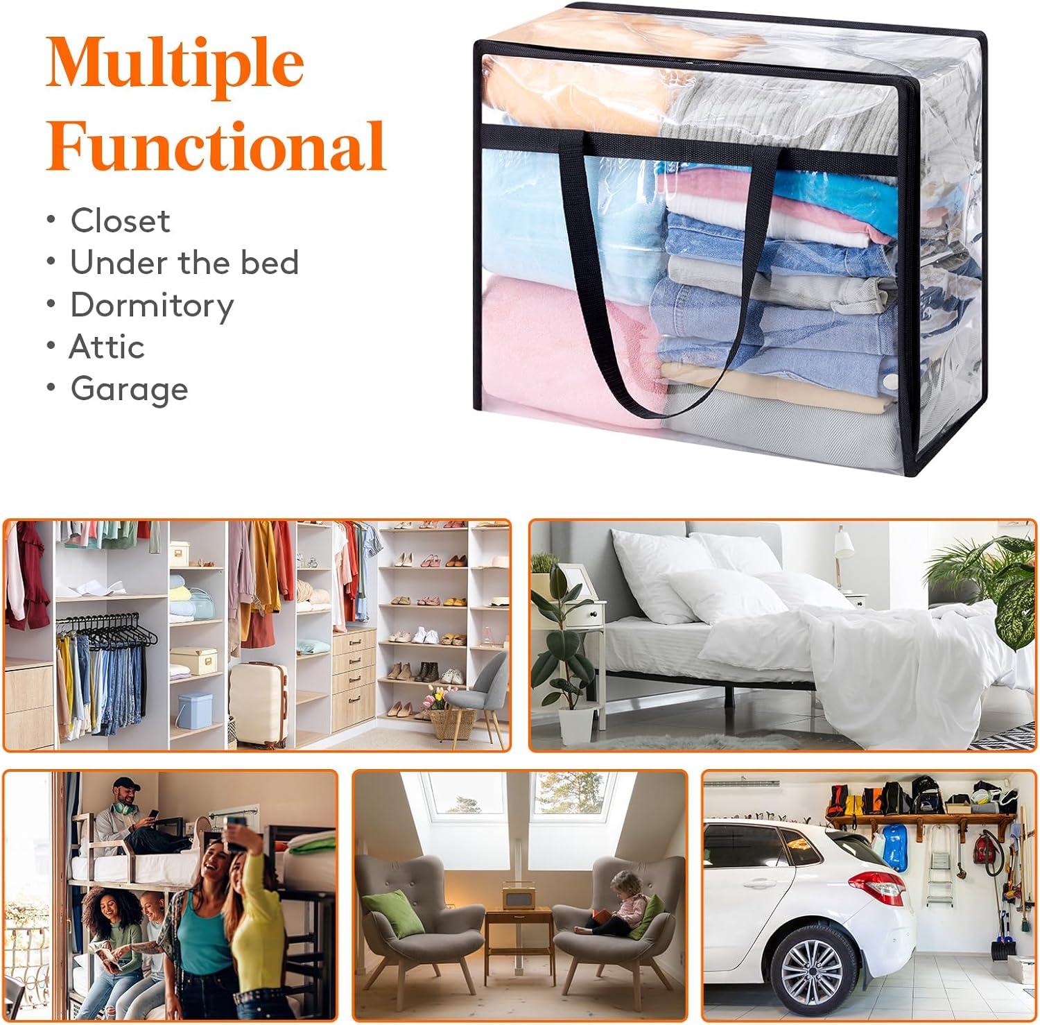 imageLifewit 4 Pack Clear Clothes Storage Bags 40L Plastic Blanket Storage Bag Vinyl Foldable Moving Bags with Zipper Closet Organizers and Storage Containers for Bedding Duvet Comforter12