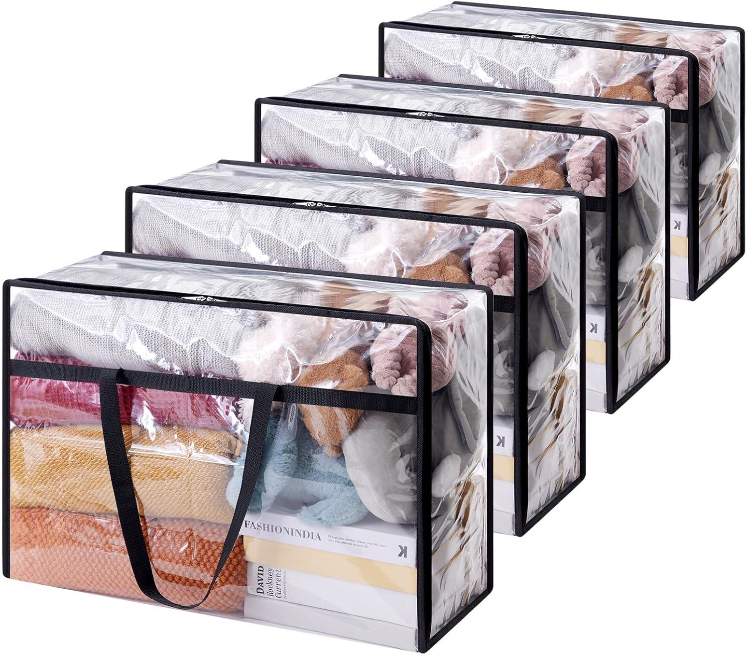 imageLifewit 4 Pack Clear Clothes Storage Bags 40L Plastic Blanket Storage Bag Vinyl Foldable Moving Bags with Zipper Closet Organizers and Storage Containers for Bedding Duvet Comforter4