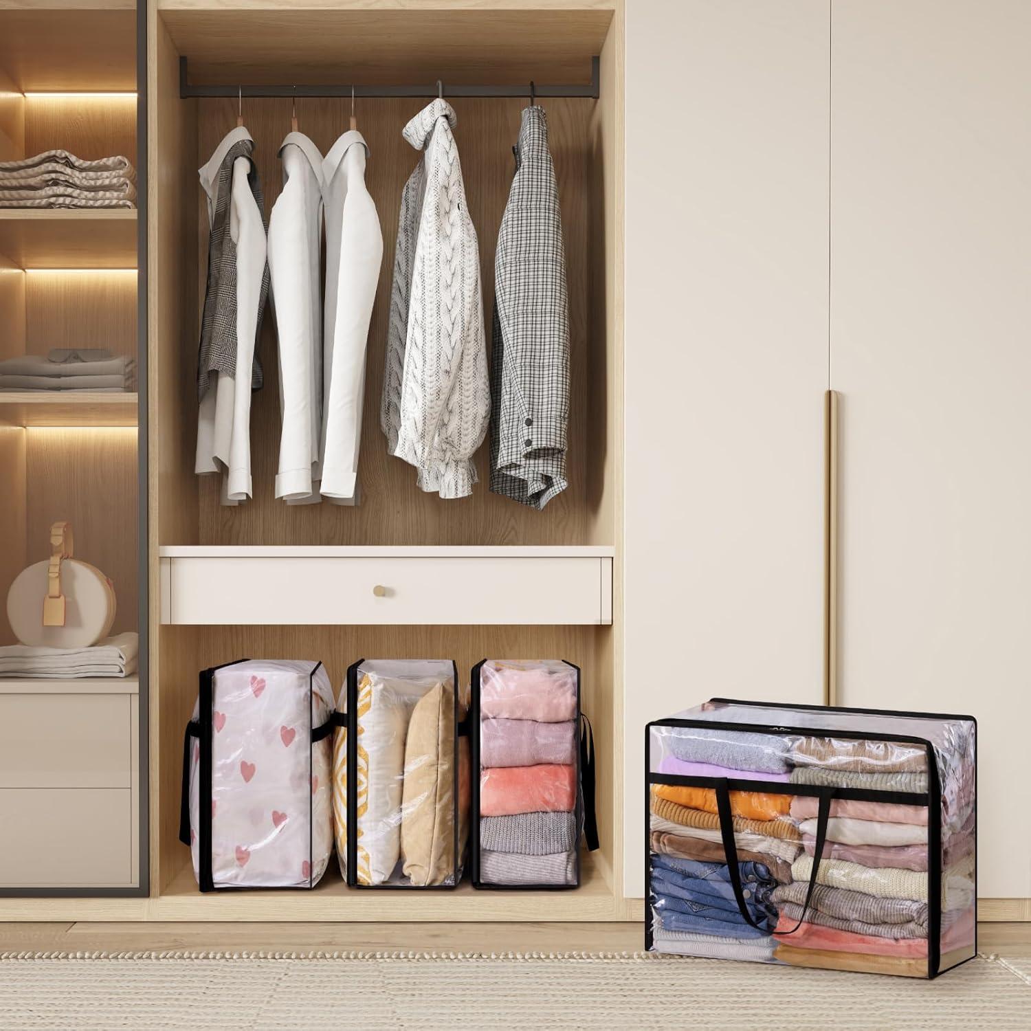 imageLifewit 4 Pack Clear Clothes Storage Bags 40L Plastic Blanket Storage Bag Vinyl Foldable Moving Bags with Zipper Closet Organizers and Storage Containers for Bedding Duvet Comforter4