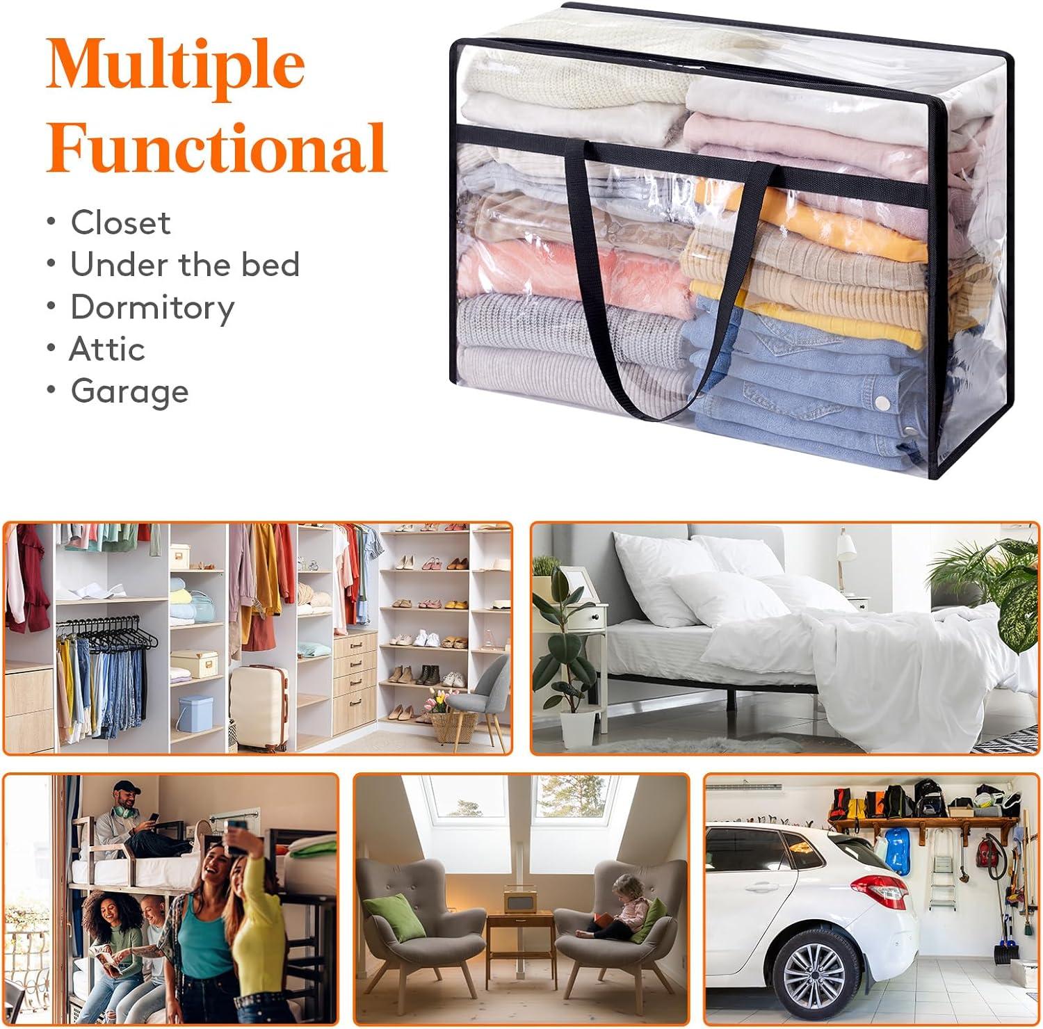 imageLifewit 4 Pack Clear Clothes Storage Bags 40L Plastic Blanket Storage Bag Vinyl Foldable Moving Bags with Zipper Closet Organizers and Storage Containers for Bedding Duvet Comforter12