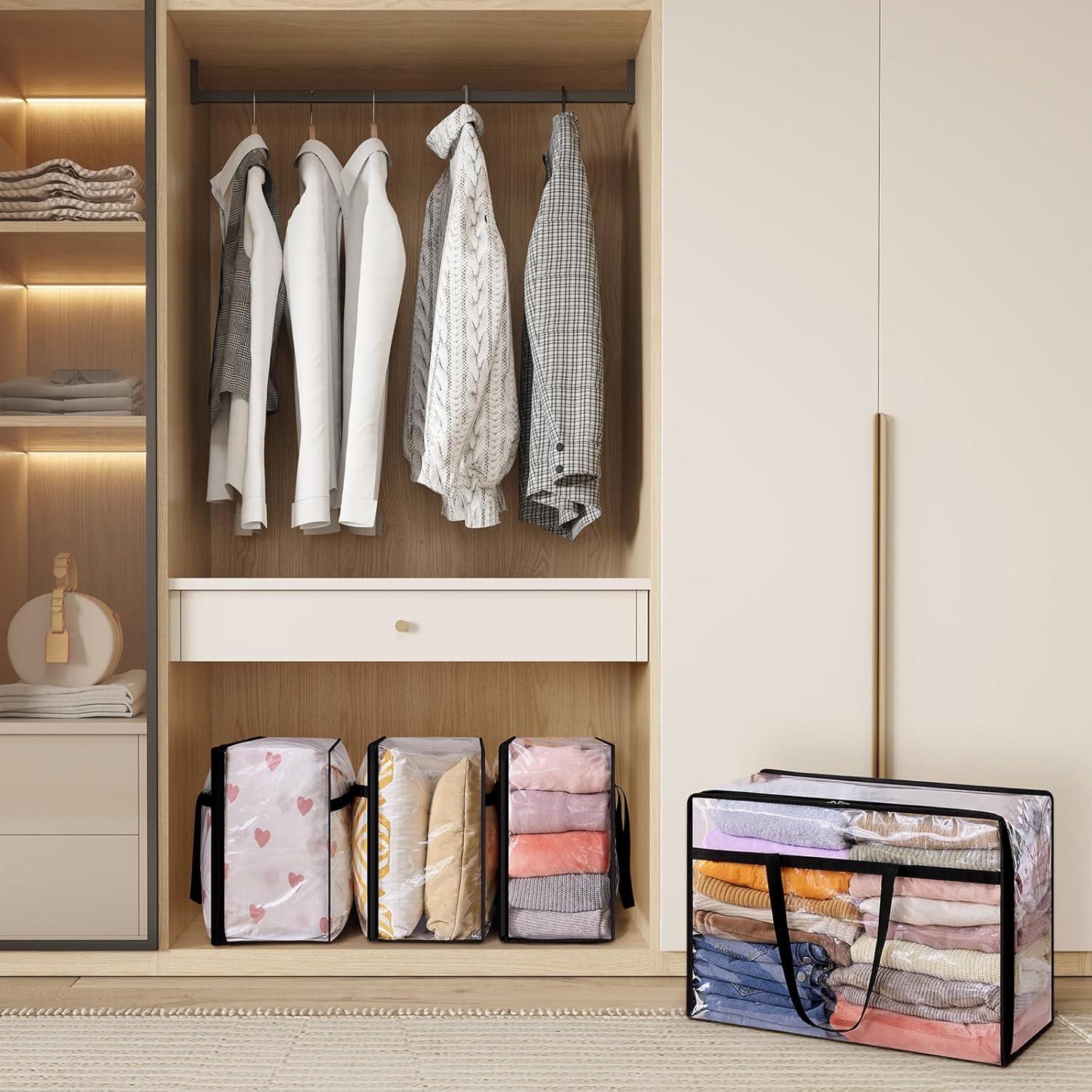 imageLifewit 4 Pack Clear Clothes Storage Bags 40L Plastic Blanket Storage Bag Vinyl Foldable Moving Bags with Zipper Closet Organizers and Storage Containers for Bedding Duvet Comforter8