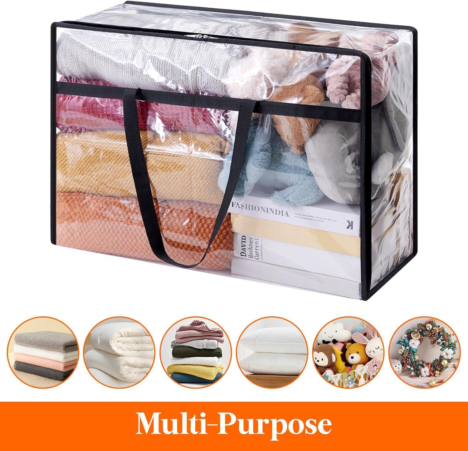 imageLifewit 4 Pack Clear Clothes Storage Bags 40L Plastic Blanket Storage Bag Vinyl Foldable Moving Bags with Zipper Closet Organizers and Storage Containers for Bedding Duvet Comforter12