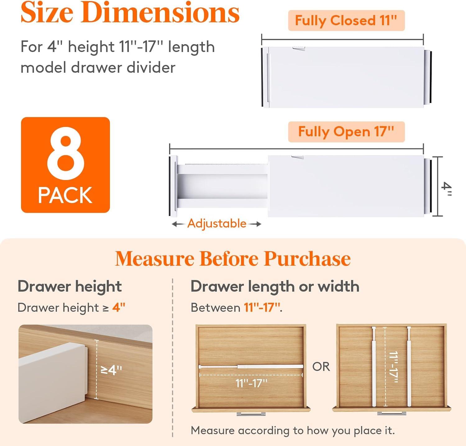 imageLifewit 5 Pack Drawer Dividers 4quot High 1117quot Adjustable Dresser Drawer Organizers for Clothes Expandable Dresser Separators in BedroomBathroomKitchenVanityOffice Organization and Storage White8