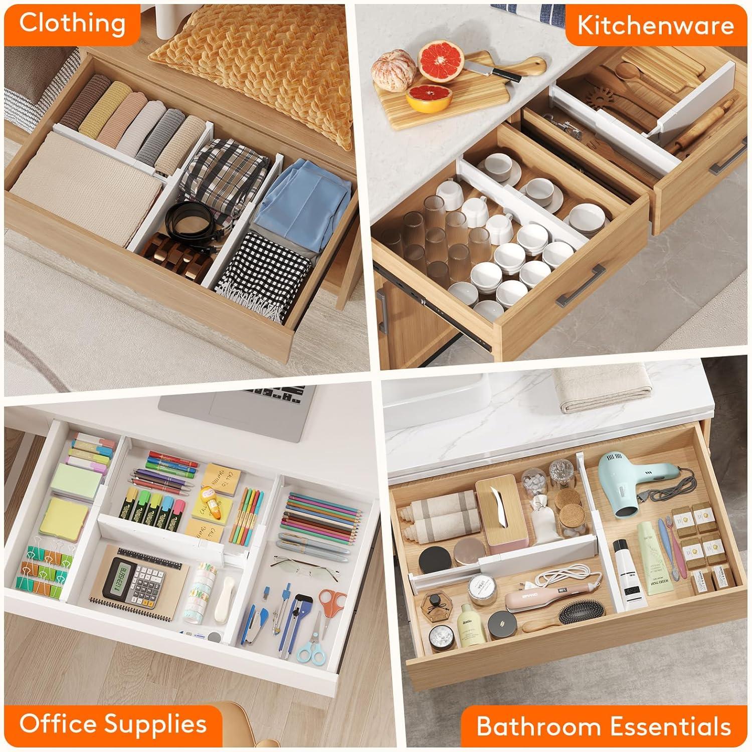 imageLifewit 5 Pack Drawer Dividers 4quot High 1117quot Adjustable Dresser Drawer Organizers for Clothes Expandable Dresser Separators in BedroomBathroomKitchenVanityOffice Organization and Storage White8