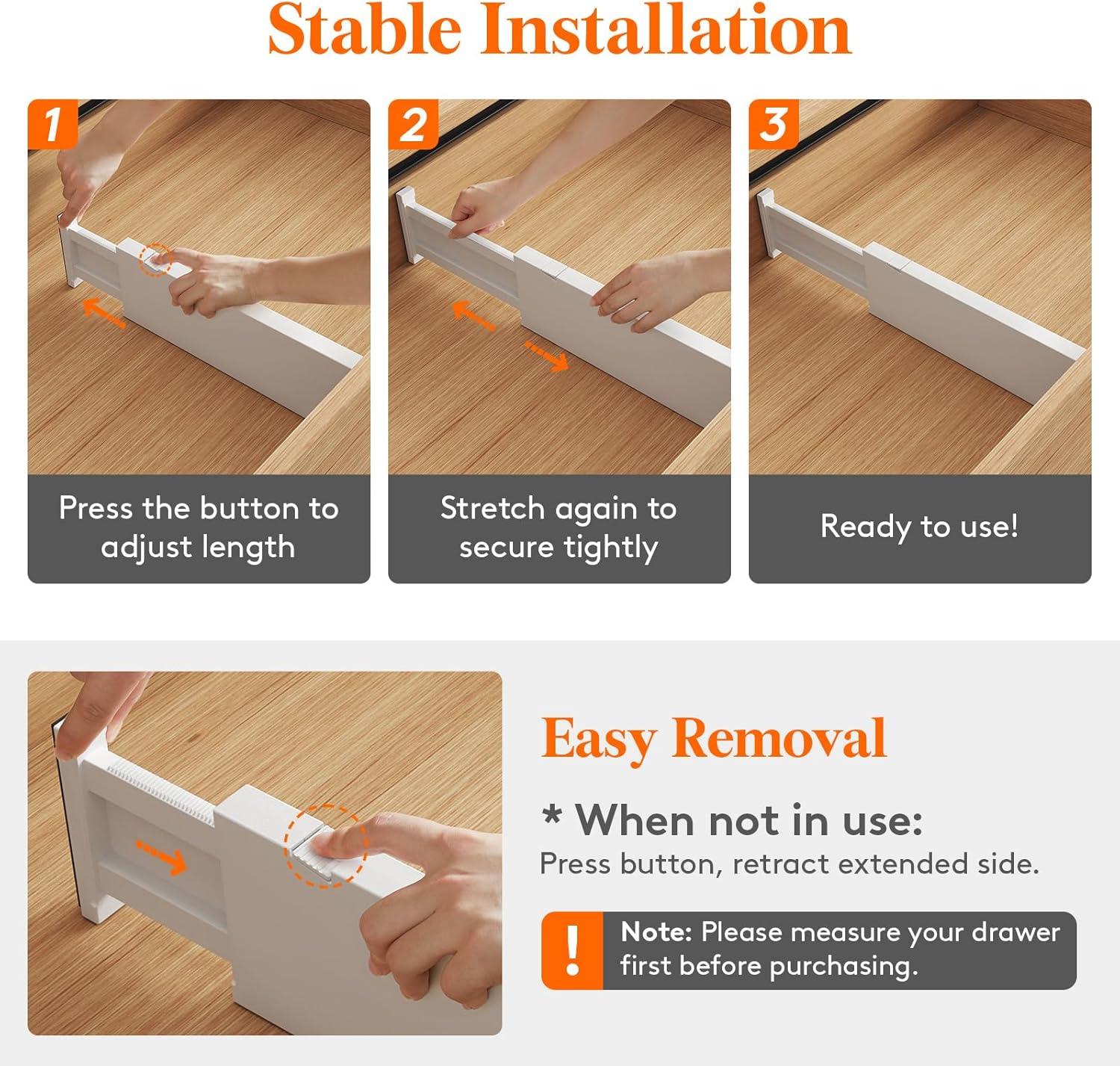 imageLifewit 5 Pack Drawer Dividers 4quot High 1117quot Adjustable Dresser Drawer Organizers for Clothes Expandable Dresser Separators in BedroomBathroomKitchenVanityOffice Organization and Storage White5