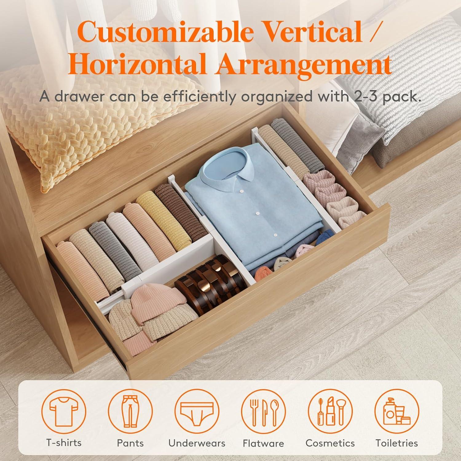 imageLifewit 5 Pack Drawer Dividers 4quot High 1117quot Adjustable Dresser Drawer Organizers for Clothes Expandable Dresser Separators in BedroomBathroomKitchenVanityOffice Organization and Storage White12