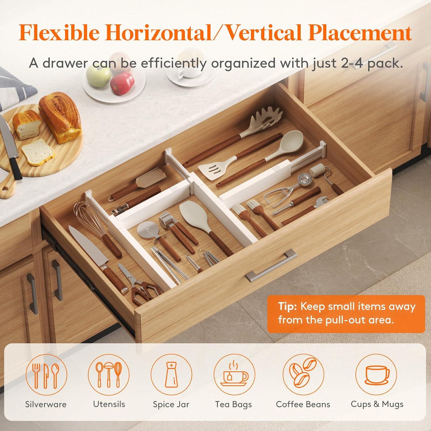 imageLifewit 5 Pack Drawer Dividers 4quot High 1117quot Adjustable Dresser Drawer Organizers for Clothes Expandable Dresser Separators in BedroomBathroomKitchenVanityOffice Organization and Storage White12