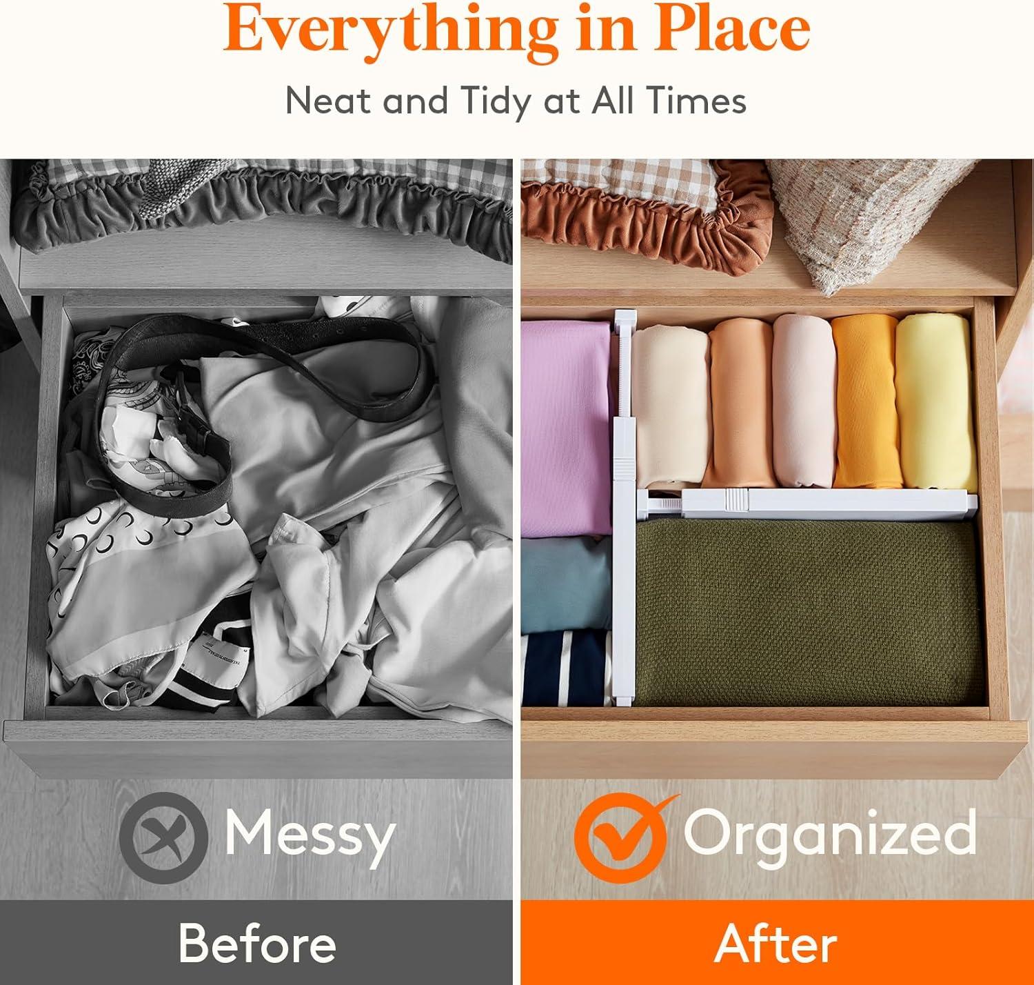 imageLifewit 5 Pack Drawer Dividers 4quot High 1117quot Adjustable Dresser Drawer Organizers for Clothes Expandable Dresser Separators in BedroomBathroomKitchenVanityOffice Organization and Storage White5