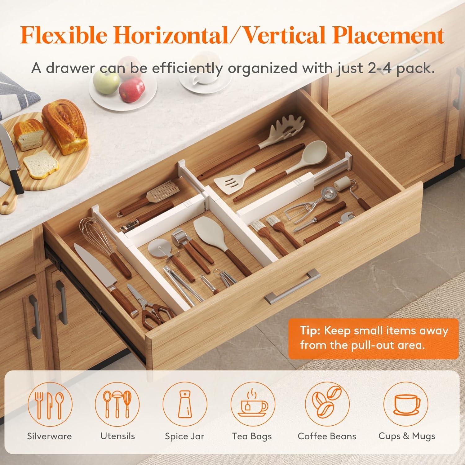 imageLifewit 5 Pack Drawer Dividers 4quot High 1117quot Adjustable Dresser Drawer Organizers for Clothes Expandable Dresser Separators in BedroomBathroomKitchenVanityOffice Organization and Storage White10