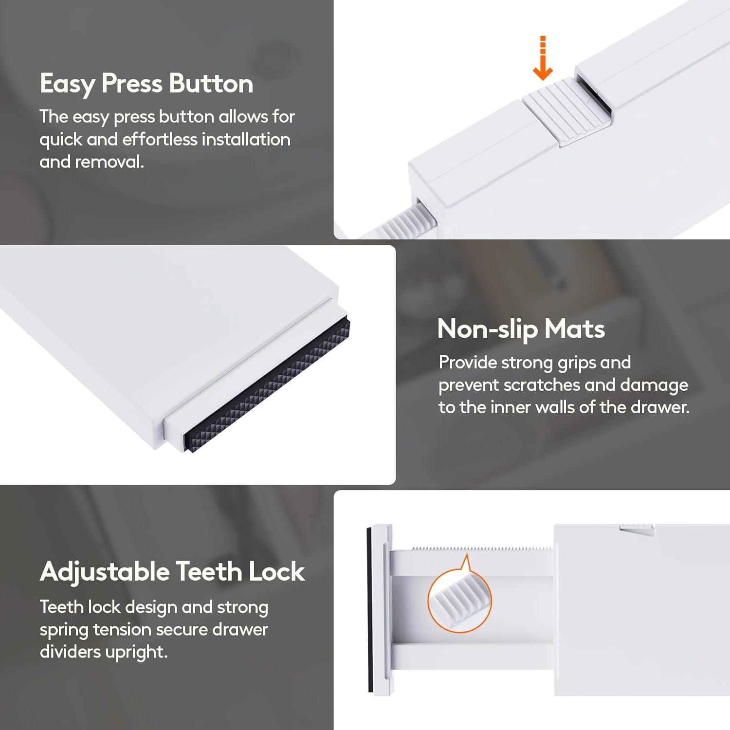 imageLifewit 5 Pack Drawer Dividers 4quot High 1117quot Adjustable Dresser Drawer Organizers for Clothes Expandable Dresser Separators in BedroomBathroomKitchenVanityOffice Organization and Storage White8