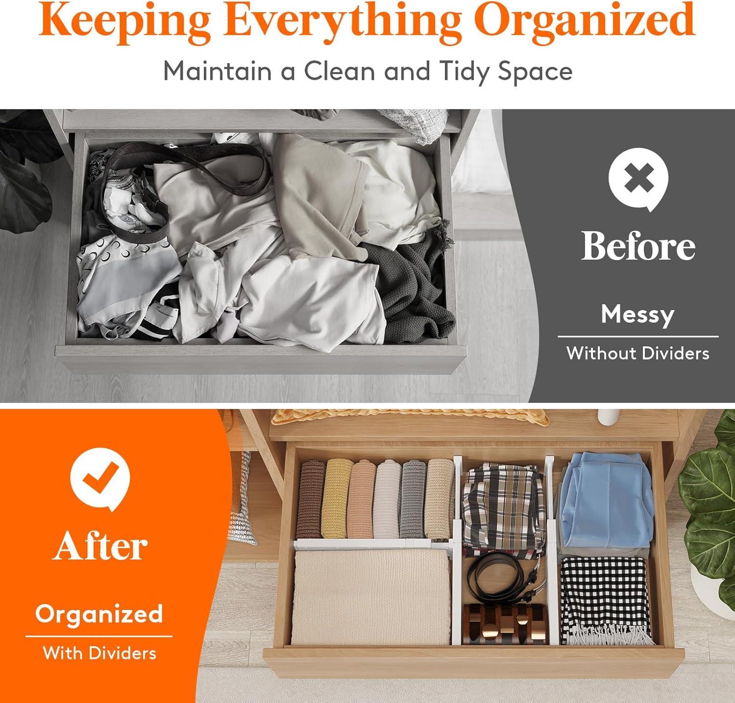 imageLifewit 5 Pack Drawer Dividers 4quot High 1117quot Adjustable Dresser Drawer Organizers for Clothes Expandable Dresser Separators in BedroomBathroomKitchenVanityOffice Organization and Storage White5