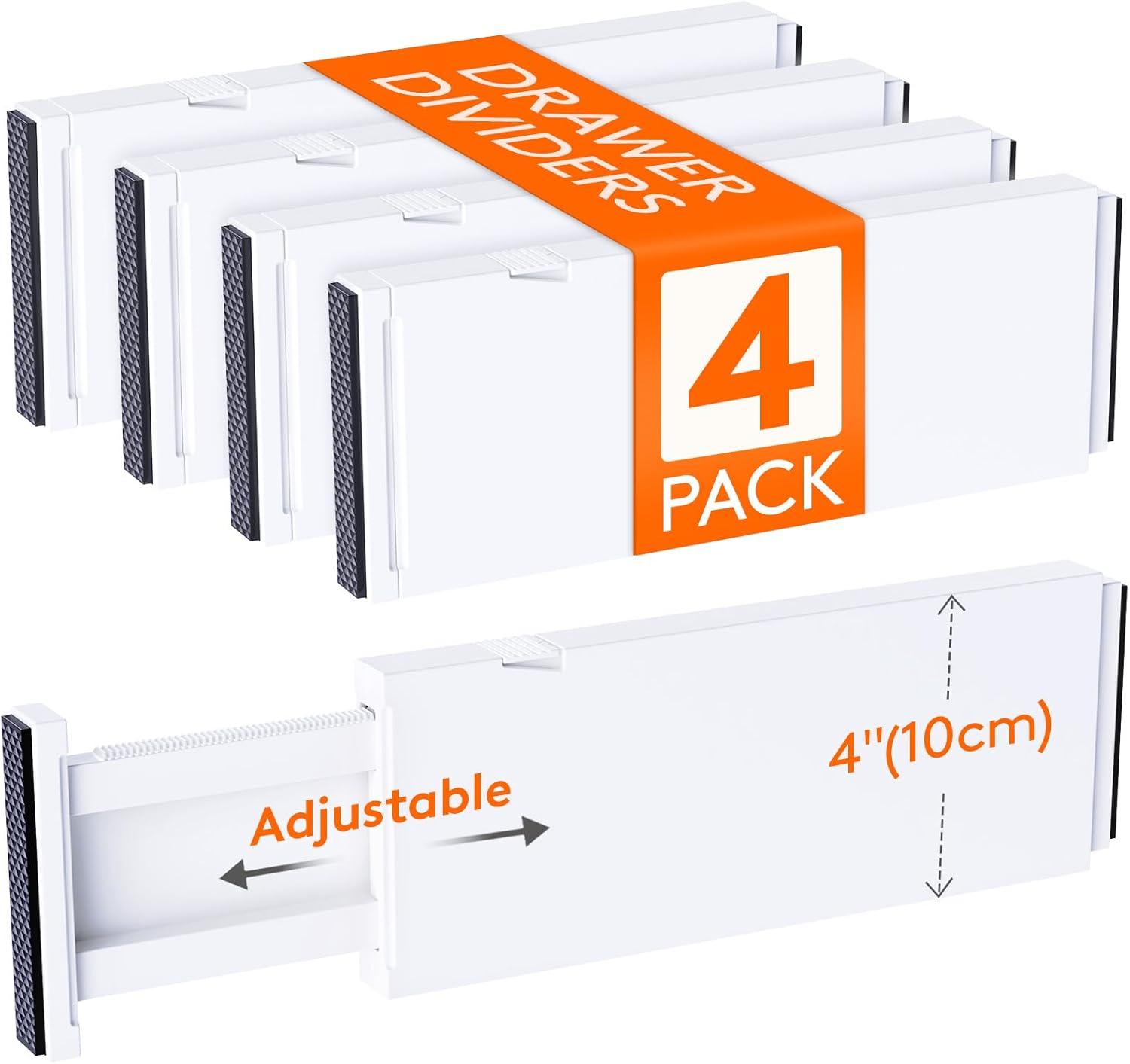 imageLifewit 5 Pack Drawer Dividers 4quot High 1117quot Adjustable Dresser Drawer Organizers for Clothes Expandable Dresser Separators in BedroomBathroomKitchenVanityOffice Organization and Storage White4