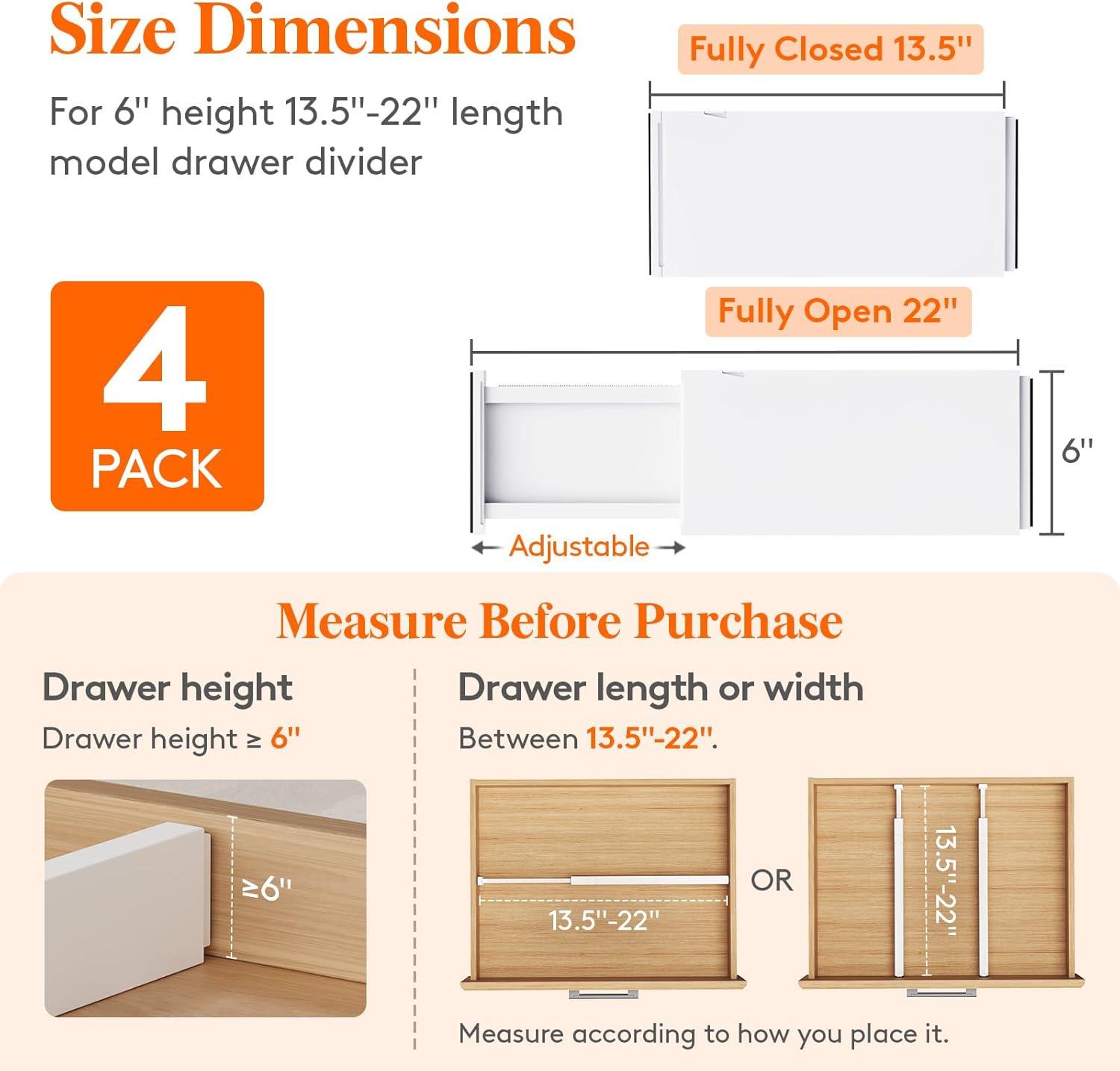 imageLifewit 5 Pack Drawer Dividers Plastic 6quot High 13522quot Adjustable Drawer Organizers for Clothes Expandable Dresser Separators in BedroomBathroomKitchenFridgeOffice Organization and Storage4