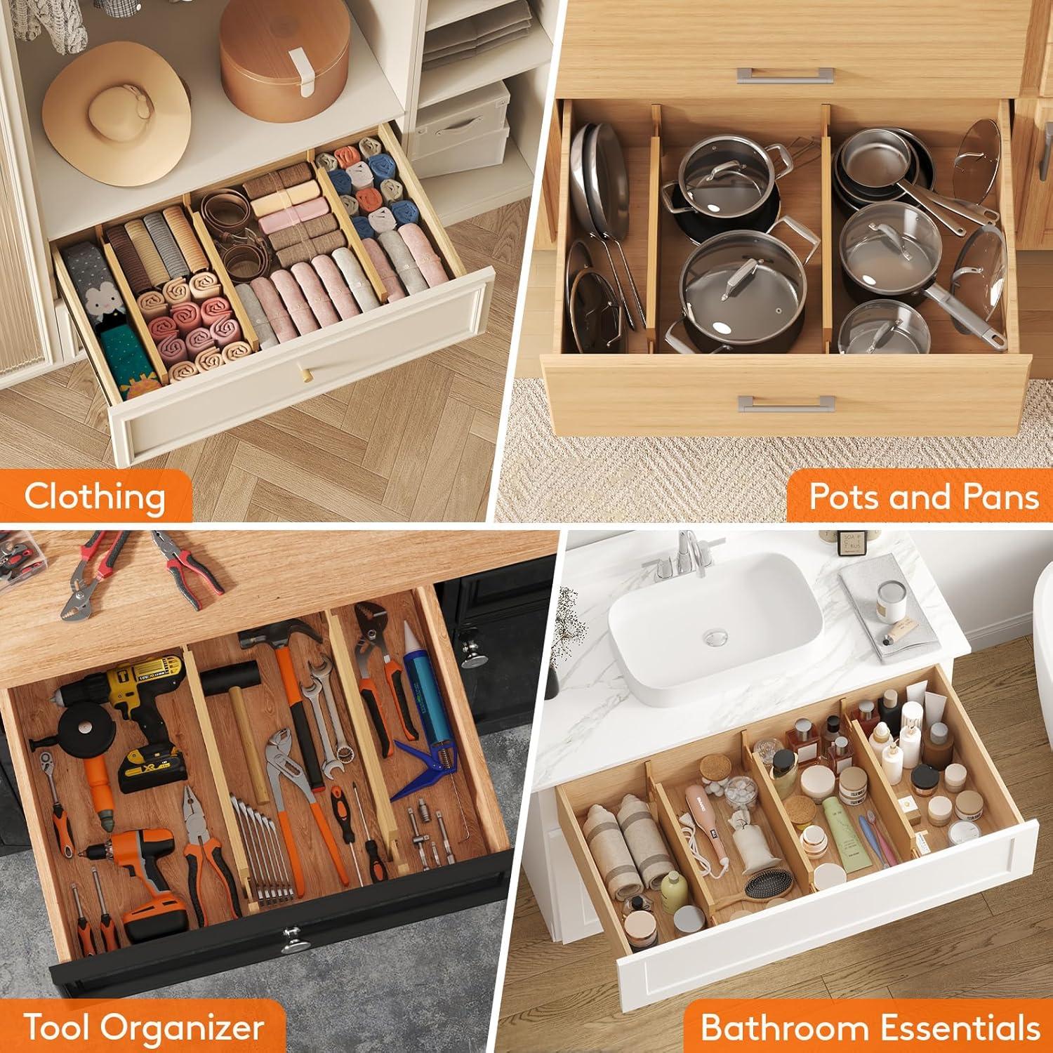 imageLifewit 6 Pack 6quot Deep Bamboo Drawer Dividers 17522quot Expandable Drawer Organisers for Clothes Adjustable Dresser Drawer Divider Clothing Drawers Separators for Dresser Bedroom Bathroom Office4