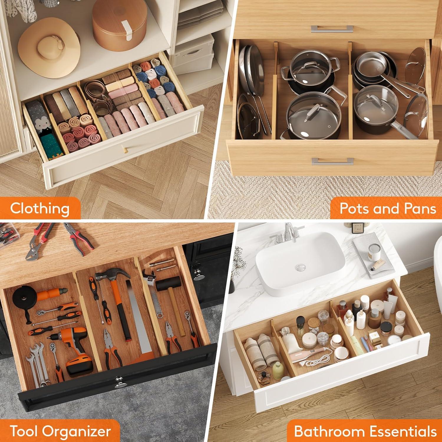 imageLifewit 6 Pack 6quot Deep Bamboo Drawer Dividers 17522quot Expandable Drawer Organisers for Clothes Adjustable Dresser Drawer Divider Clothing Drawers Separators for Dresser Bedroom Bathroom Office4