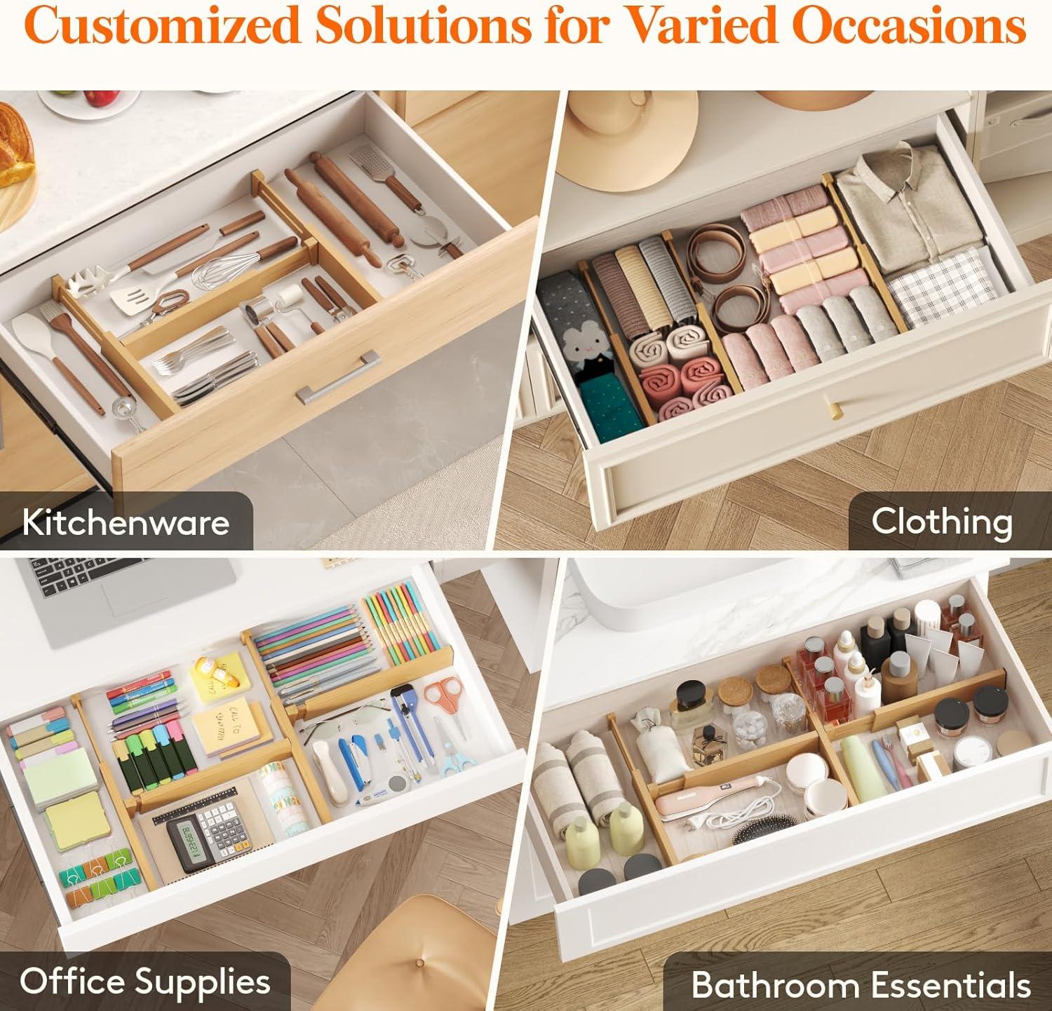 imageLifewit 6 Pack Bamboo Drawer Dividers 24quot High 17522quot Kitchen Drawer Organizers Adjustable Wooden Drawer Dividers for Clothes Expandable Drawer Separators for Dresser Bedroom Bathroom Cabinet8