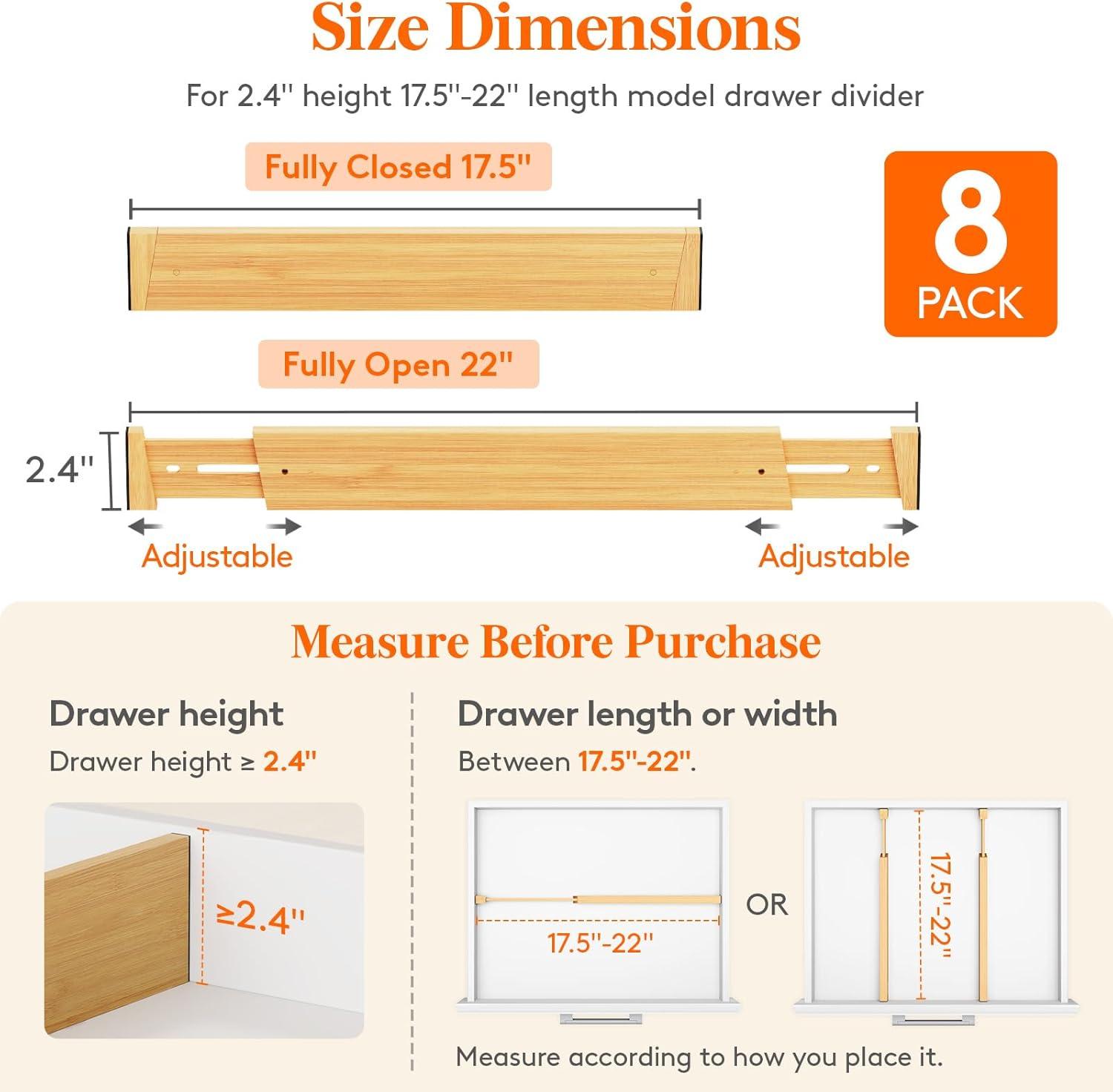 imageLifewit 6 Pack Bamboo Drawer Dividers 24quot High 17522quot Kitchen Drawer Organizers Adjustable Wooden Drawer Dividers for Clothes Expandable Drawer Separators for Dresser Bedroom Bathroom Cabinet8