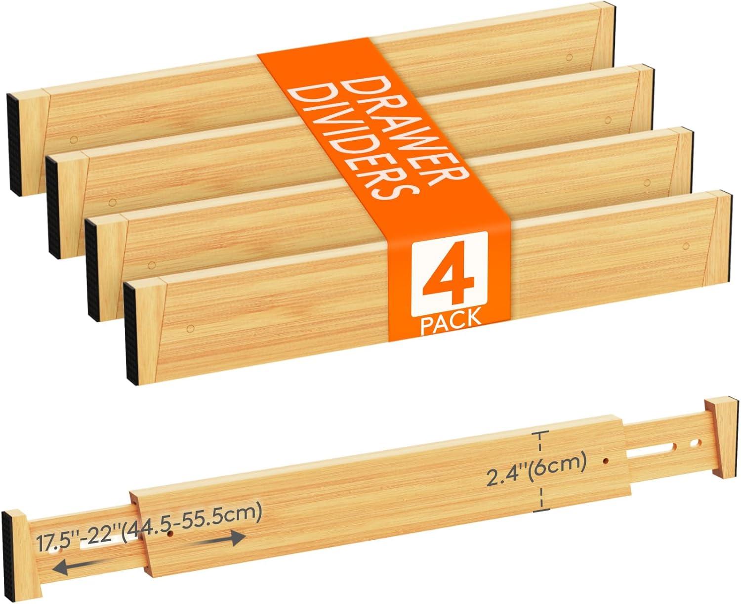 imageLifewit 6 Pack Bamboo Drawer Dividers 24quot High 17522quot Kitchen Drawer Organizers Adjustable Wooden Drawer Dividers for Clothes Expandable Drawer Separators for Dresser Bedroom Bathroom Cabinet4