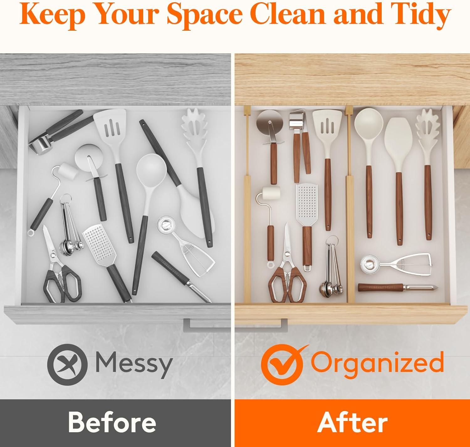 imageLifewit 6 Pack Bamboo Drawer Dividers 24quot High 17522quot Kitchen Drawer Organizers Adjustable Wooden Drawer Dividers for Clothes Expandable Drawer Separators for Dresser Bedroom Bathroom Cabinet6