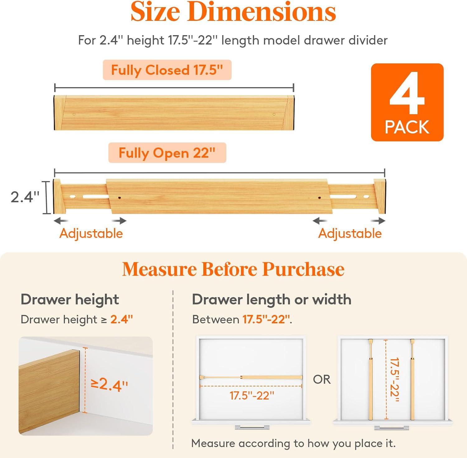 imageLifewit 6 Pack Bamboo Drawer Dividers 24quot High 17522quot Kitchen Drawer Organizers Adjustable Wooden Drawer Dividers for Clothes Expandable Drawer Separators for Dresser Bedroom Bathroom Cabinet4