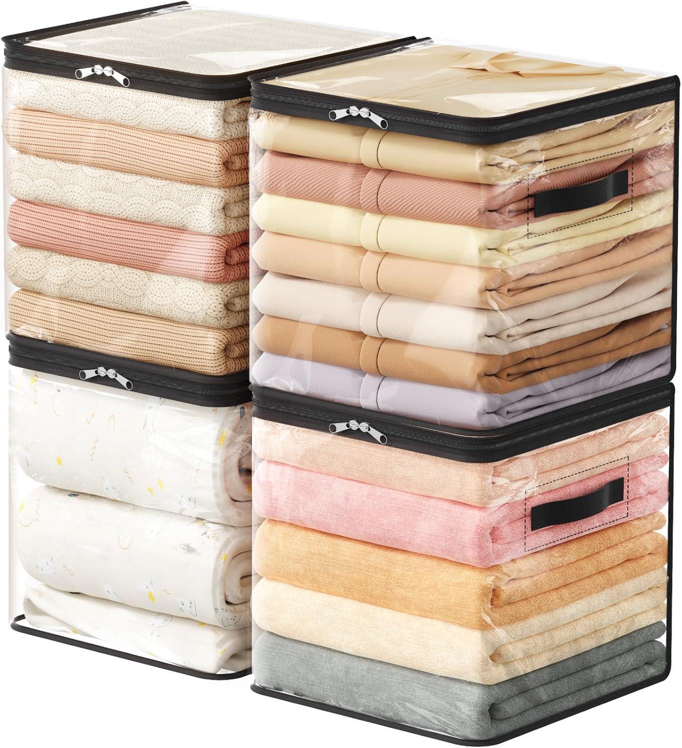 imageLifewit 6 Pack Clear Clothes Storage Bags 60L Plastic Blanket Vinyl Foldable Moving Bags with Zipper Closet Organizers and Storage Containers for Bedding Duvet Pillow4