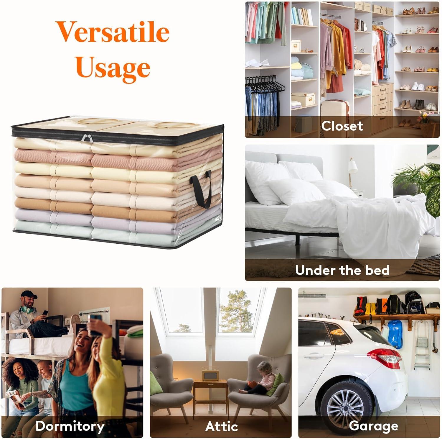 imageLifewit 6 Pack Clear Clothes Storage Bags 60L Plastic Blanket Vinyl Foldable Moving Bags with Zipper Closet Organizers and Storage Containers for Bedding Duvet Pillow6