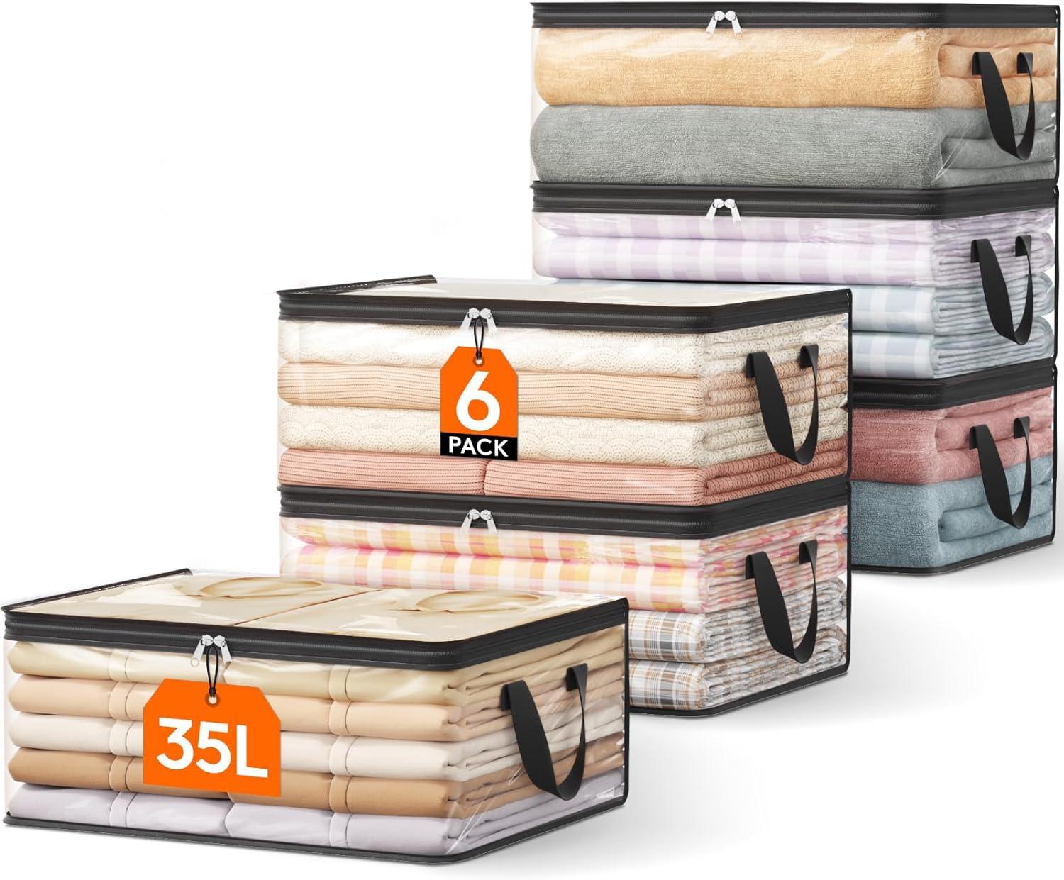 imageLifewit 6 Pack Clear Clothes Storage Bags 60L Plastic Blanket Vinyl Foldable Moving Bags with Zipper Closet Organizers and Storage Containers for Bedding Duvet Pillow6