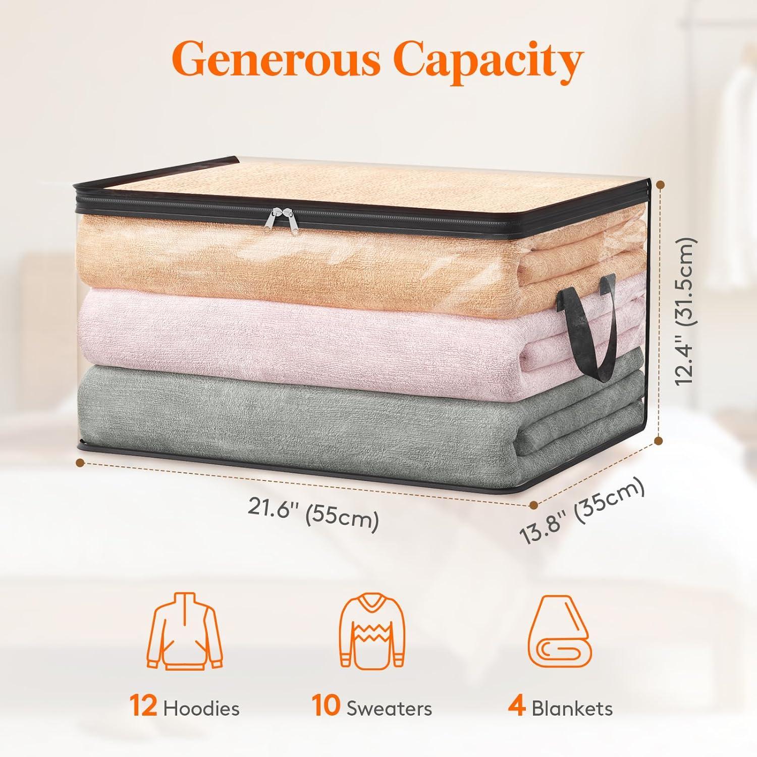 imageLifewit 6 Pack Clear Clothes Storage Bags 60L Plastic Blanket Vinyl Foldable Moving Bags with Zipper Closet Organizers and Storage Containers for Bedding Duvet Pillow6