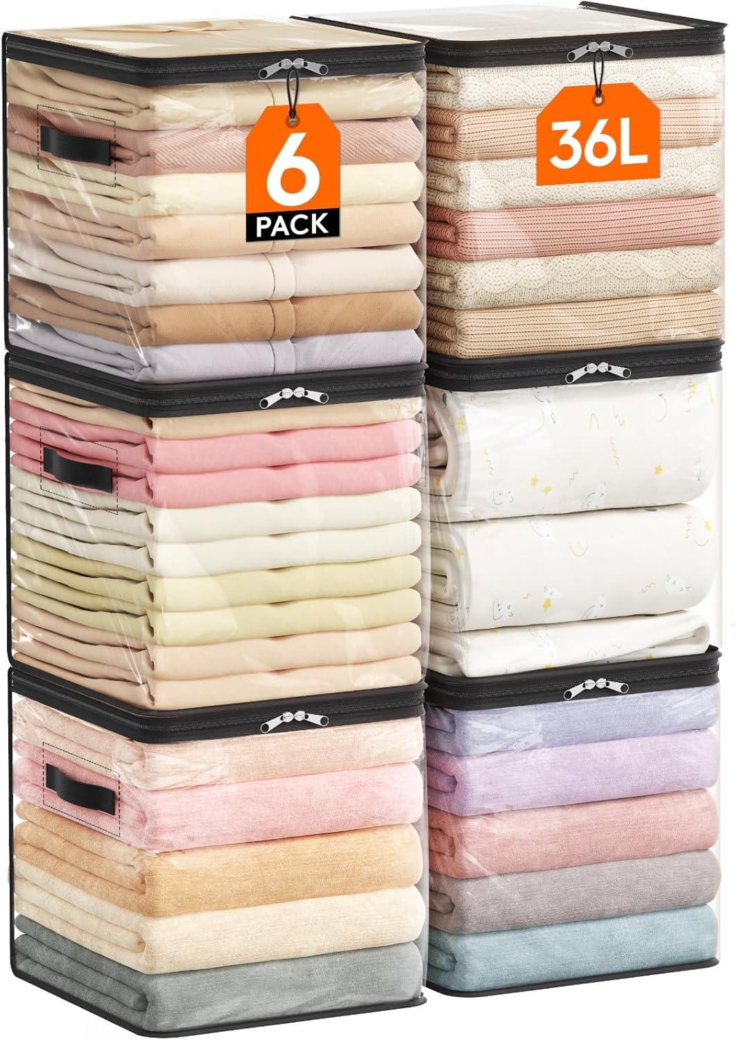 imageLifewit 6 Pack Clear Clothes Storage Bags 60L Plastic Blanket Vinyl Foldable Moving Bags with Zipper Closet Organizers and Storage Containers for Bedding Duvet Pillow6