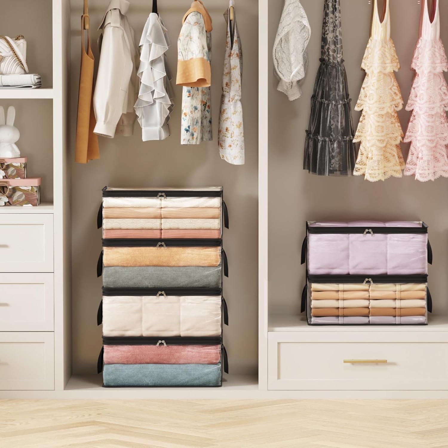 imageLifewit 6 Pack Clear Clothes Storage Bags 60L Plastic Blanket Vinyl Foldable Moving Bags with Zipper Closet Organizers and Storage Containers for Bedding Duvet Pillow8