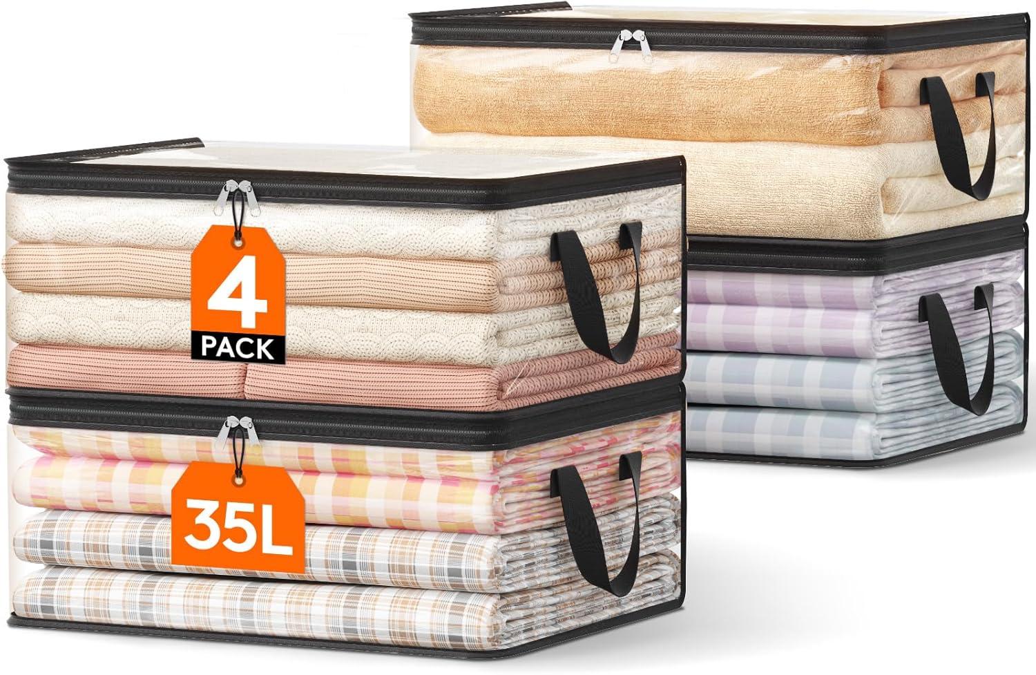 imageLifewit 6 Pack Clear Clothes Storage Bags 60L Plastic Blanket Vinyl Foldable Moving Bags with Zipper Closet Organizers and Storage Containers for Bedding Duvet Pillow4