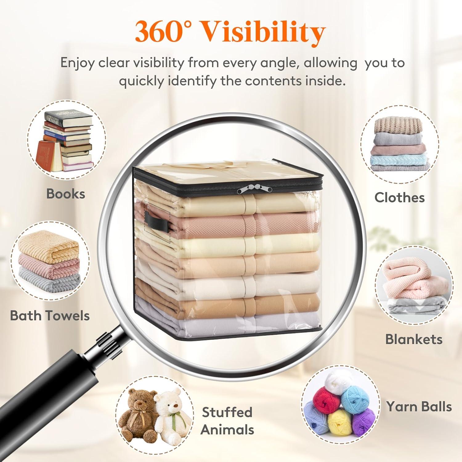 imageLifewit 6 Pack Clear Clothes Storage Bags 60L Plastic Blanket Vinyl Foldable Moving Bags with Zipper Closet Organizers and Storage Containers for Bedding Duvet Pillow6