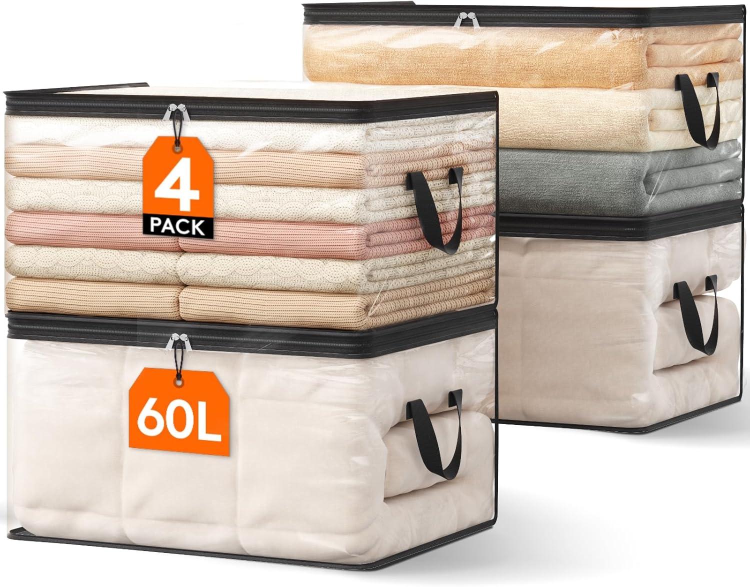 imageLifewit 6 Pack Clear Clothes Storage Bags 60L Plastic Blanket Vinyl Foldable Moving Bags with Zipper Closet Organizers and Storage Containers for Bedding Duvet Pillow4