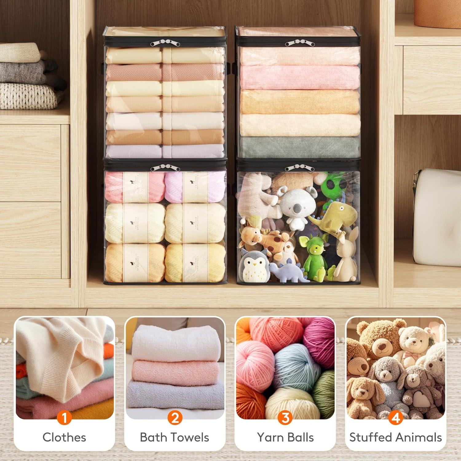 imageLifewit 6 Pack Clear Clothes Storage Bags 60L Plastic Blanket Vinyl Foldable Moving Bags with Zipper Closet Organizers and Storage Containers for Bedding Duvet Pillow6