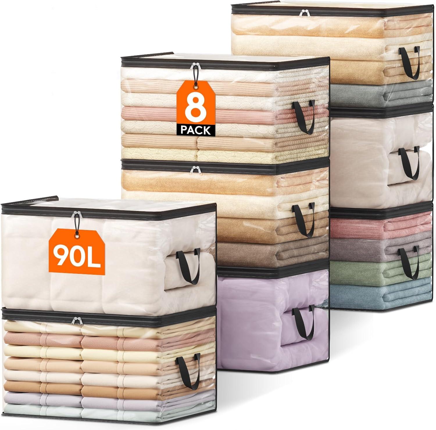 imageLifewit 6 Pack Clear Clothes Storage Bags 60L Plastic Blanket Vinyl Foldable Moving Bags with Zipper Closet Organizers and Storage Containers for Bedding Duvet Pillow8