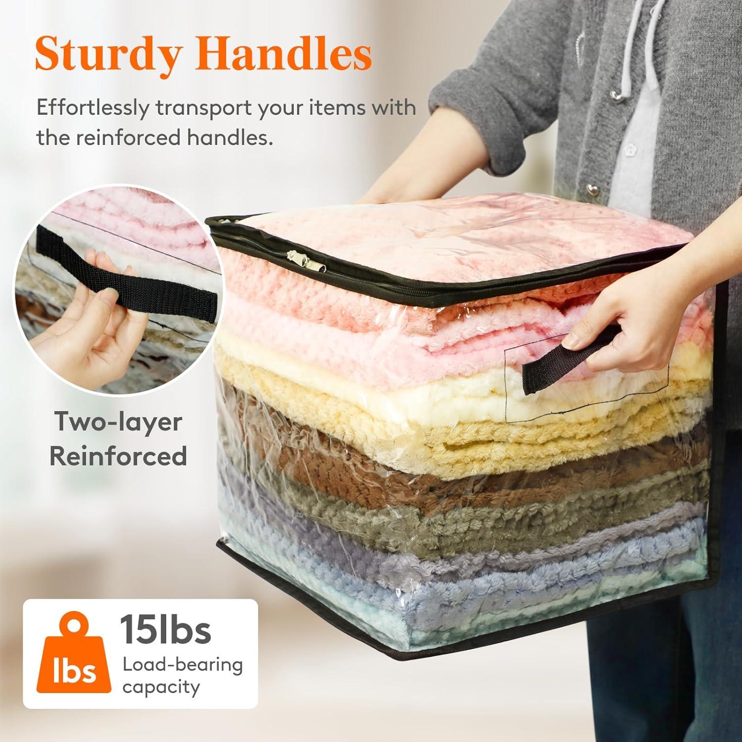 imageLifewit 6 Pack Clear Clothes Storage Bags 60L Plastic Blanket Vinyl Foldable Moving Bags with Zipper Closet Organizers and Storage Containers for Bedding Duvet Pillow6