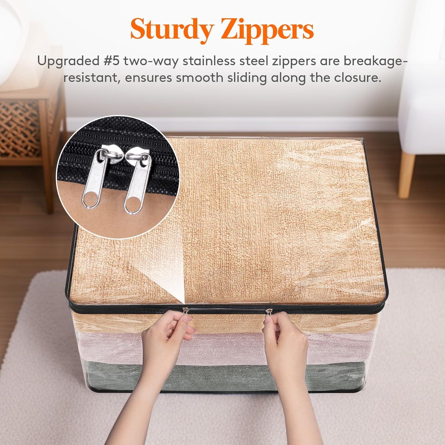 imageLifewit 6 Pack Clear Clothes Storage Bags 60L Plastic Blanket Vinyl Foldable Moving Bags with Zipper Closet Organizers and Storage Containers for Bedding Duvet Pillow8