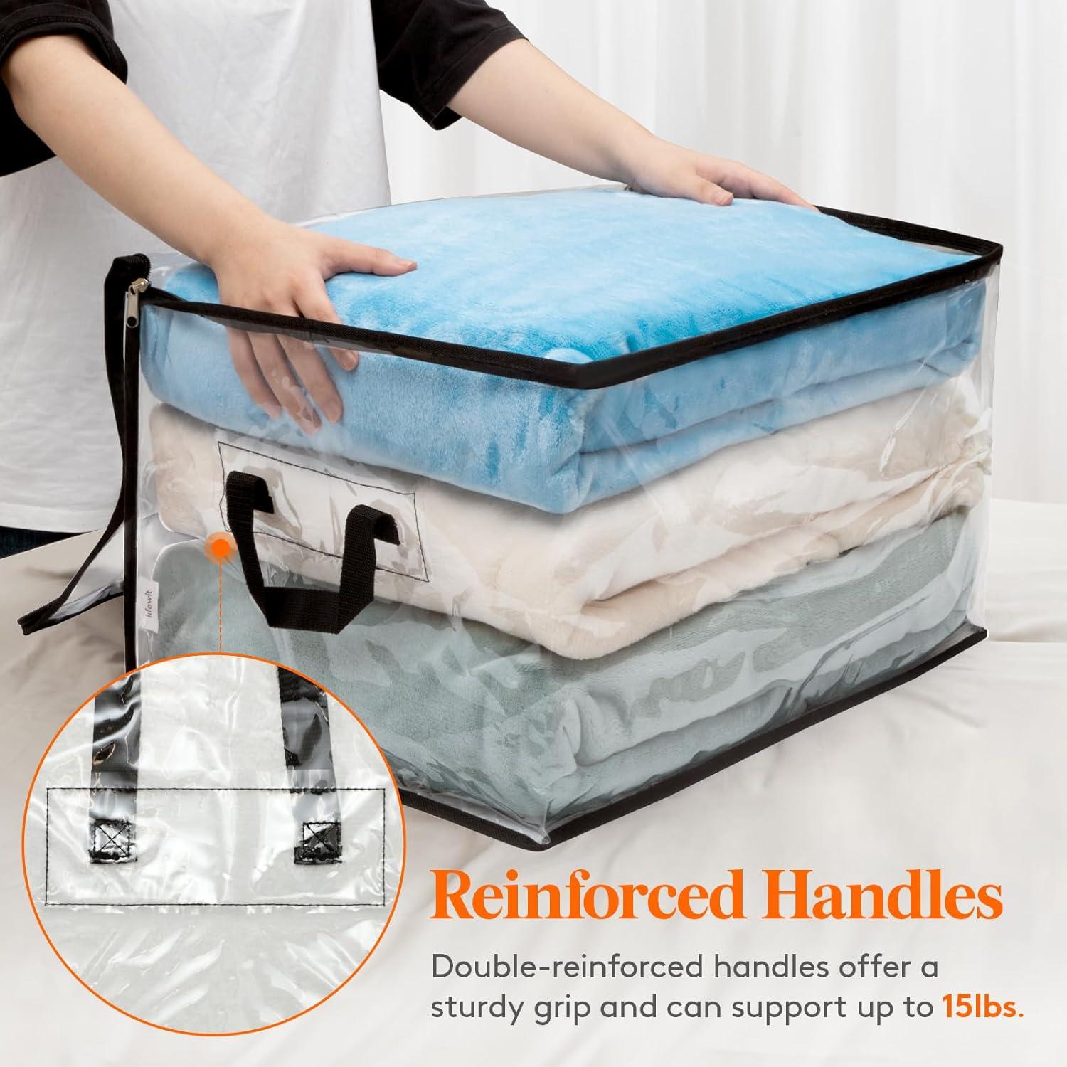imageLifewit 6 Pack Clear Clothes Storage Bags 60L Plastic Blanket Vinyl Foldable Moving Bags with Zipper Closet Organizers and Storage Containers for Bedding Duvet Pillow8