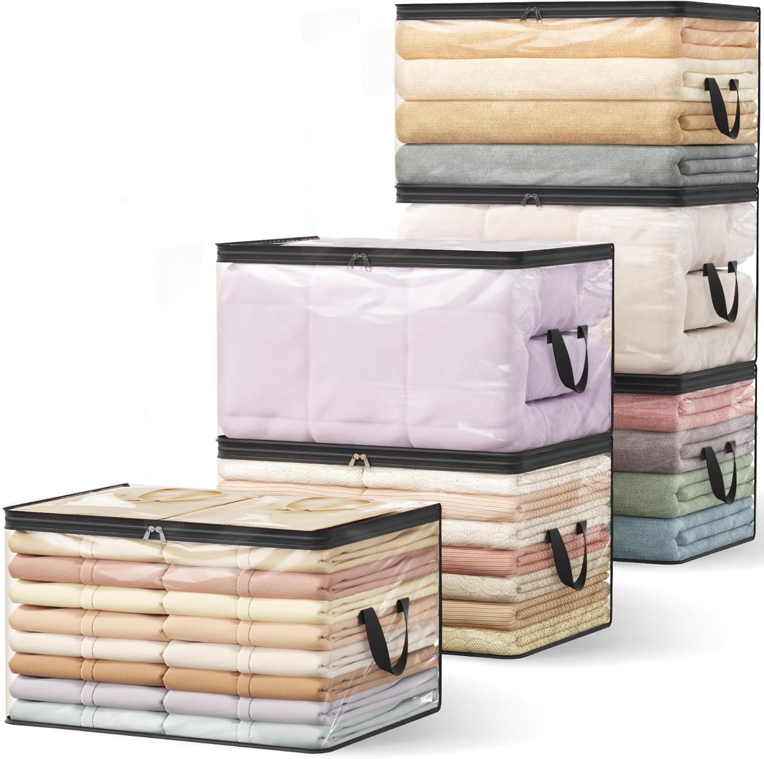 imageLifewit 6 Pack Clear Clothes Storage Bags 60L Plastic Blanket Vinyl Foldable Moving Bags with Zipper Closet Organizers and Storage Containers for Bedding Duvet Pillow6