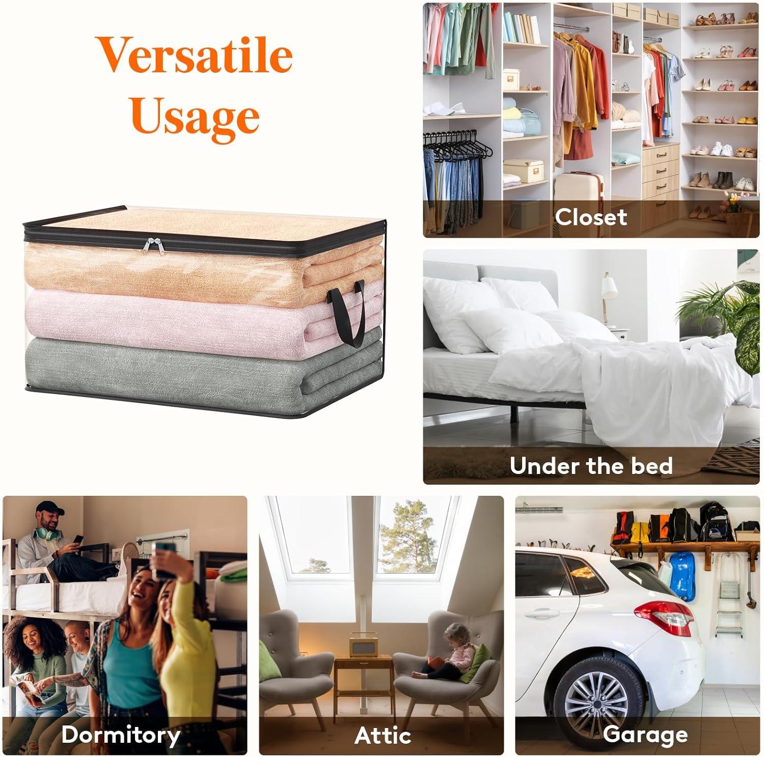 imageLifewit 6 Pack Clear Clothes Storage Bags 60L Plastic Blanket Vinyl Foldable Moving Bags with Zipper Closet Organizers and Storage Containers for Bedding Duvet Pillow8