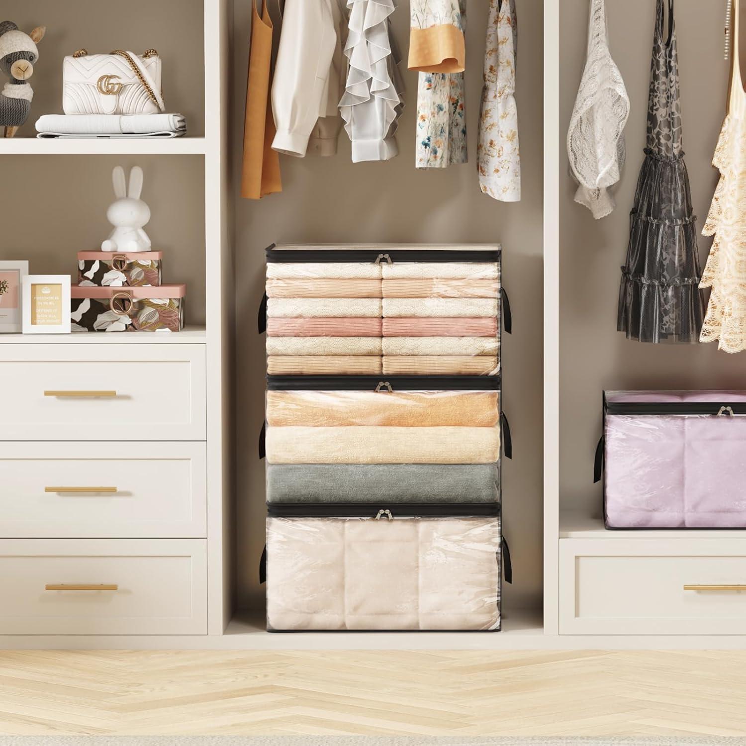 imageLifewit 6 Pack Clear Clothes Storage Bags 60L Plastic Blanket Vinyl Foldable Moving Bags with Zipper Closet Organizers and Storage Containers for Bedding Duvet Pillow4