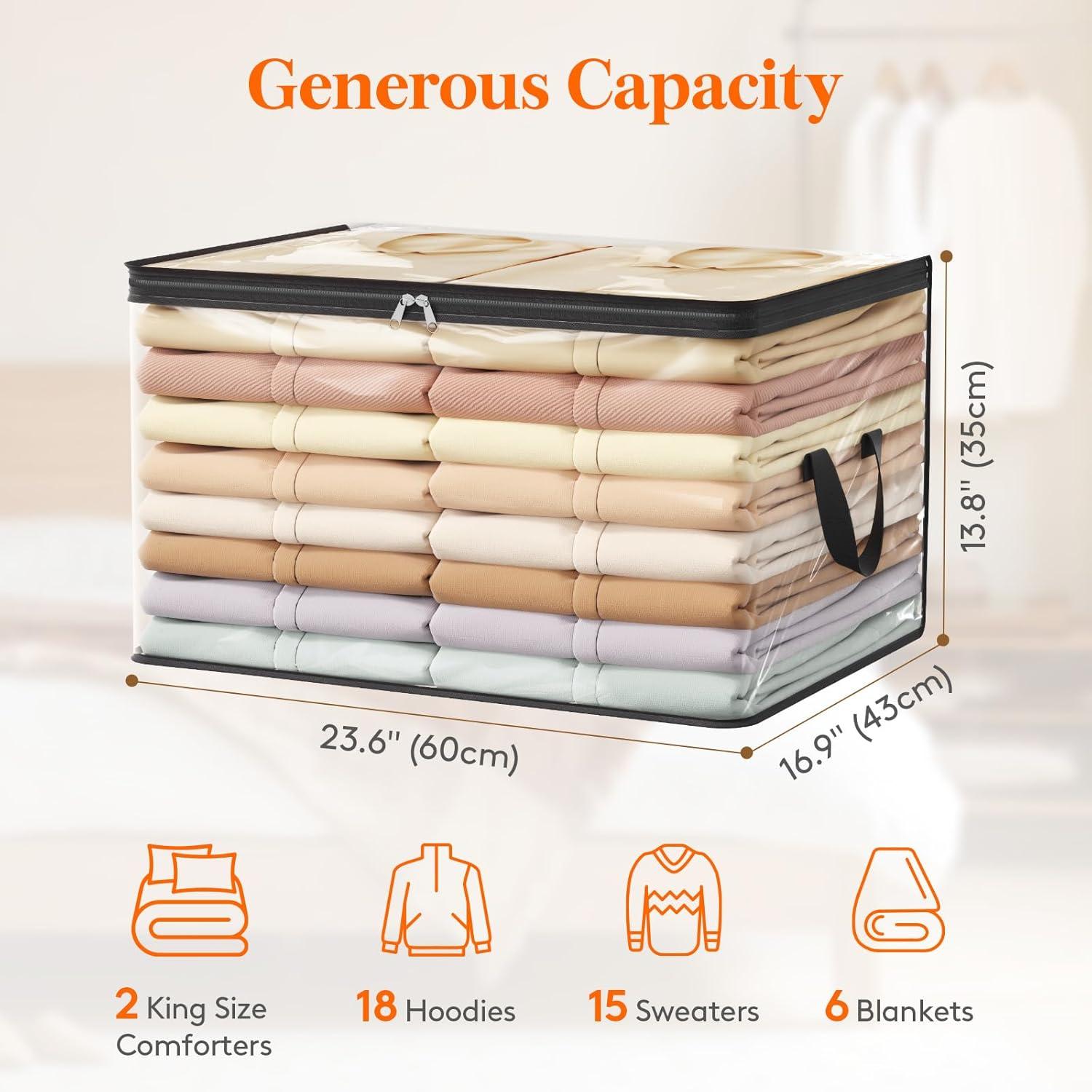 imageLifewit 6 Pack Clear Clothes Storage Bags 60L Plastic Blanket Vinyl Foldable Moving Bags with Zipper Closet Organizers and Storage Containers for Bedding Duvet Pillow8