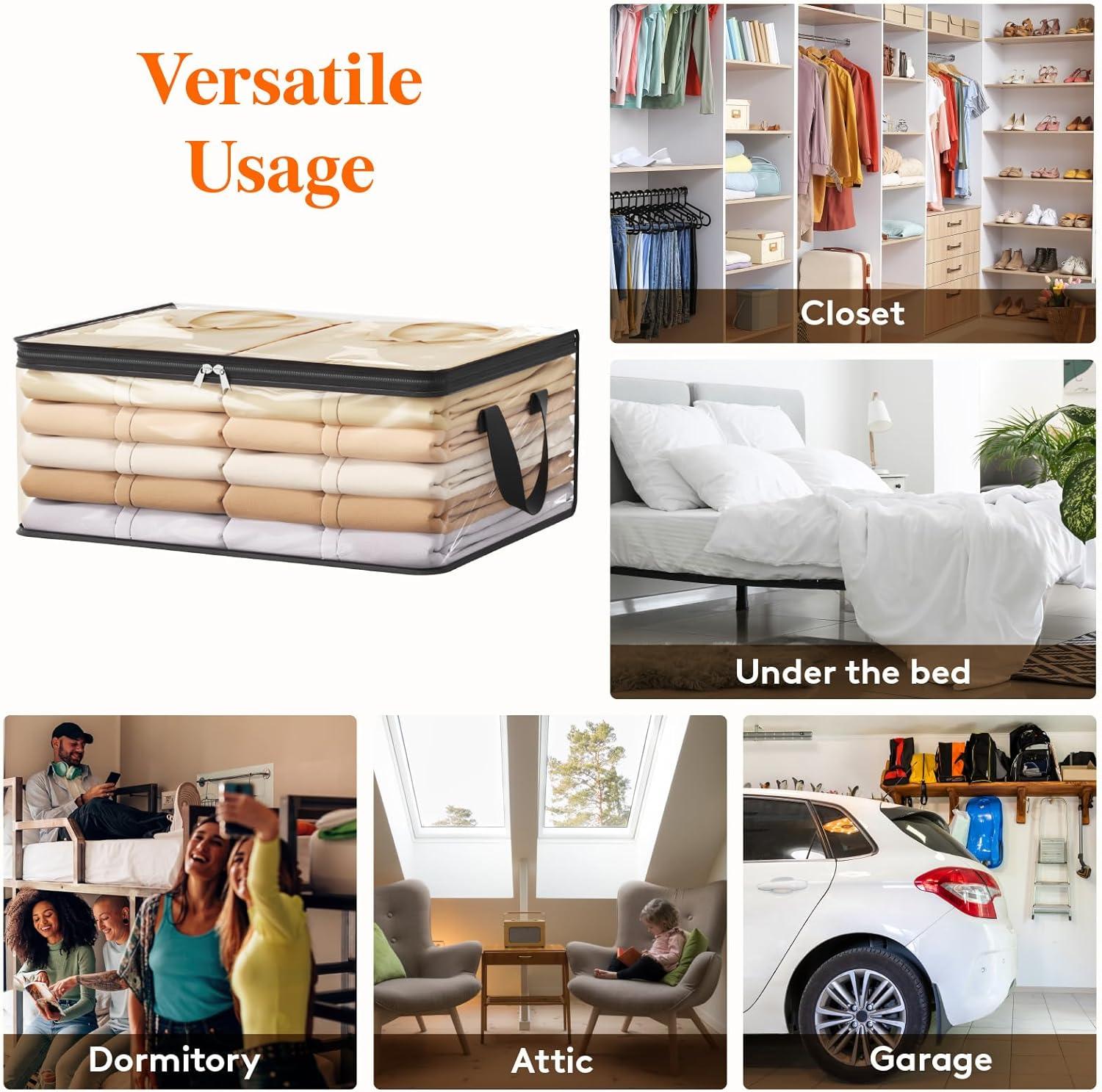 imageLifewit 6 Pack Clear Clothes Storage Bags 60L Plastic Blanket Vinyl Foldable Moving Bags with Zipper Closet Organizers and Storage Containers for Bedding Duvet Pillow8