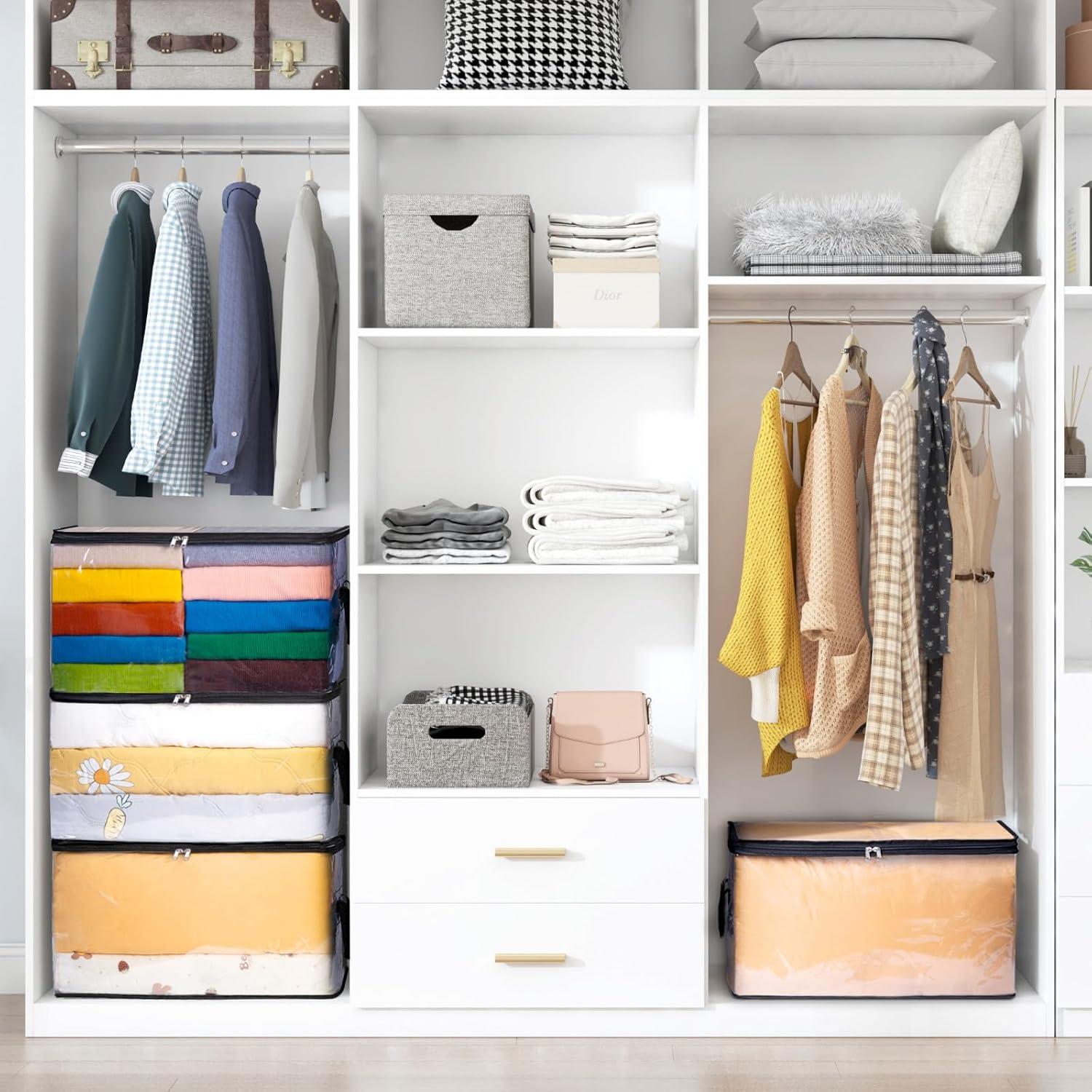 imageLifewit 6 Pack Clear Clothes Storage Bags 60L Plastic Blanket Vinyl Foldable Moving Bags with Zipper Closet Organizers and Storage Containers for Bedding Duvet Pillow6