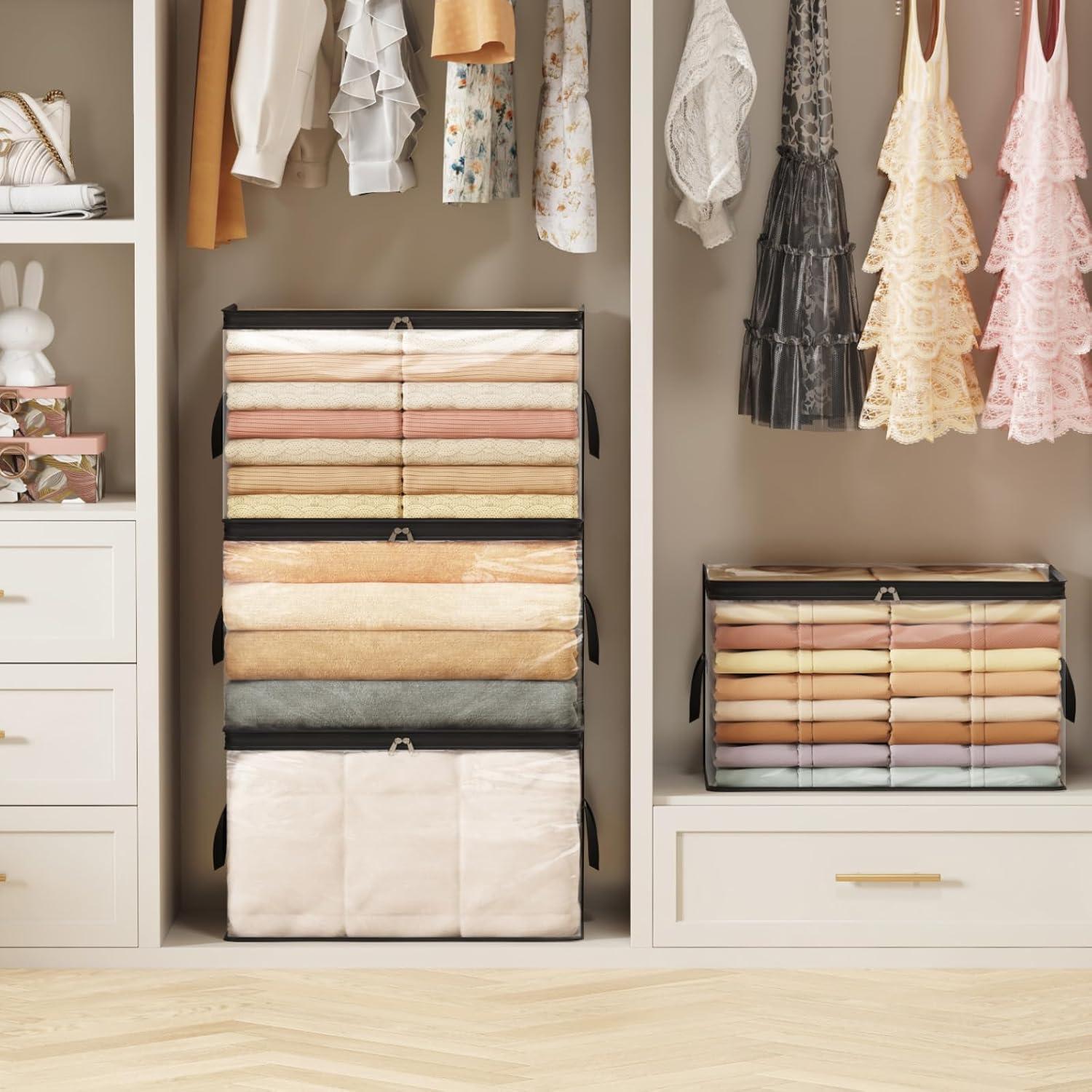 imageLifewit 6 Pack Clear Clothes Storage Bags 60L Plastic Blanket Vinyl Foldable Moving Bags with Zipper Closet Organizers and Storage Containers for Bedding Duvet Pillow6