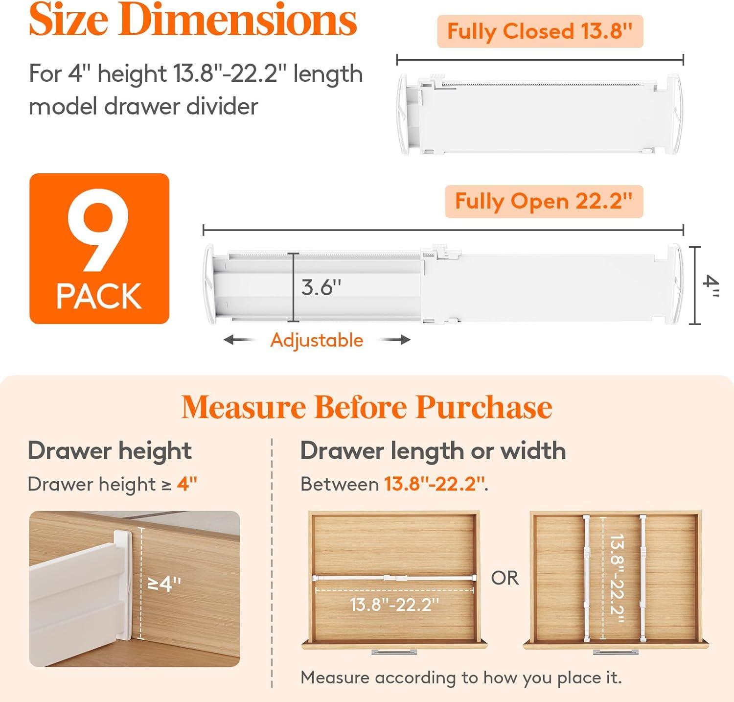 imageLifewit 9 Pack Drawer Dividers 4quot High 105165quot Dresser Drawer Divider Adjustable Drawer Organizers for Clothes Plastic Drawers Separators for Dresser Bedroom Bathroom Kitchen Office9