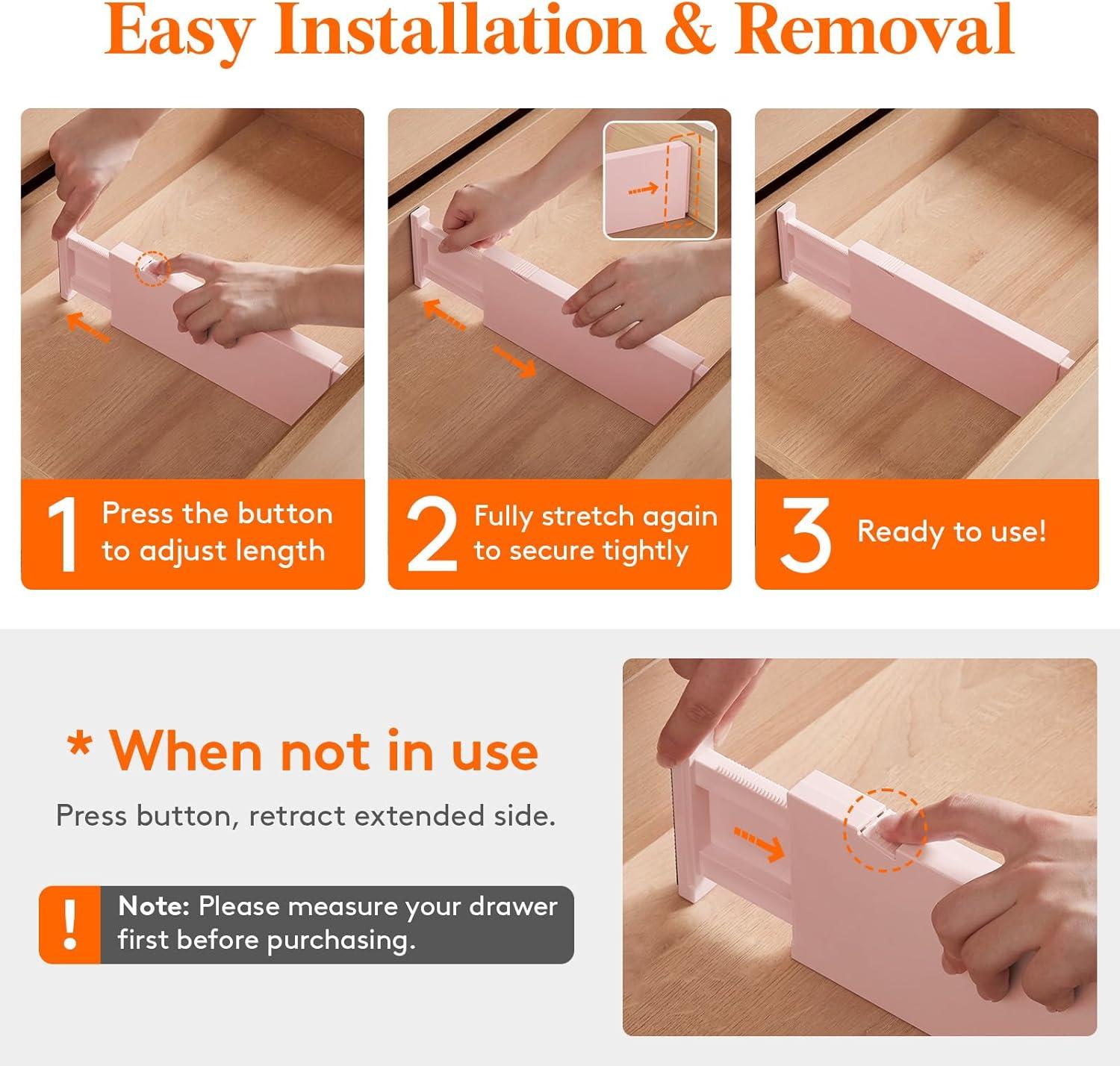 imageLifewit 9 Pack Drawer Dividers 4quot High 1117quot Adjustable Drawer Organizers for Clothes Expandable Dresser Separators in BedroomBathroomKitchenFridgeOffice Organization and Storage WhitePink