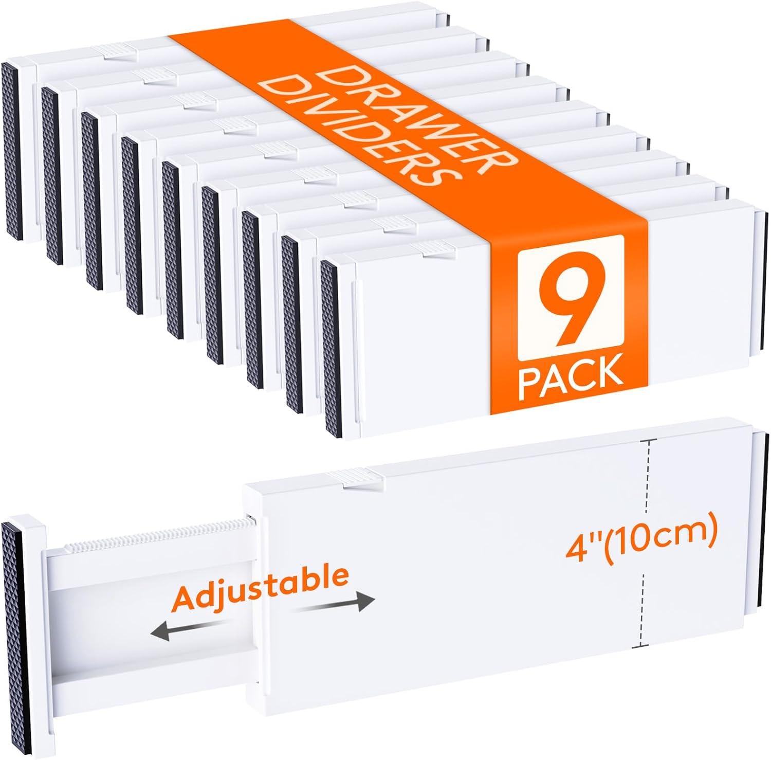 imageLifewit 9 Pack Drawer Dividers 4quot High 1117quot Adjustable Drawer Organizers for Clothes Expandable Dresser Separators in BedroomBathroomKitchenFridgeOffice Organization and Storage WhiteWhite