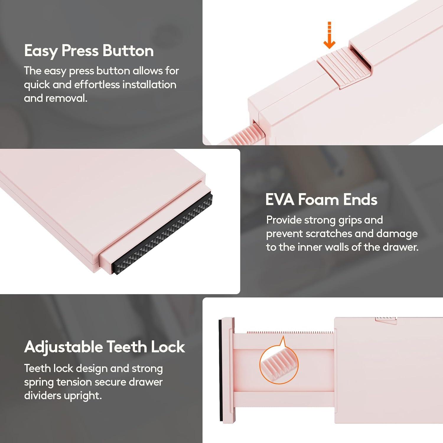 imageLifewit 9 Pack Drawer Dividers 4quot High 1117quot Adjustable Drawer Organizers for Clothes Expandable Dresser Separators in BedroomBathroomKitchenFridgeOffice Organization and Storage WhitePink